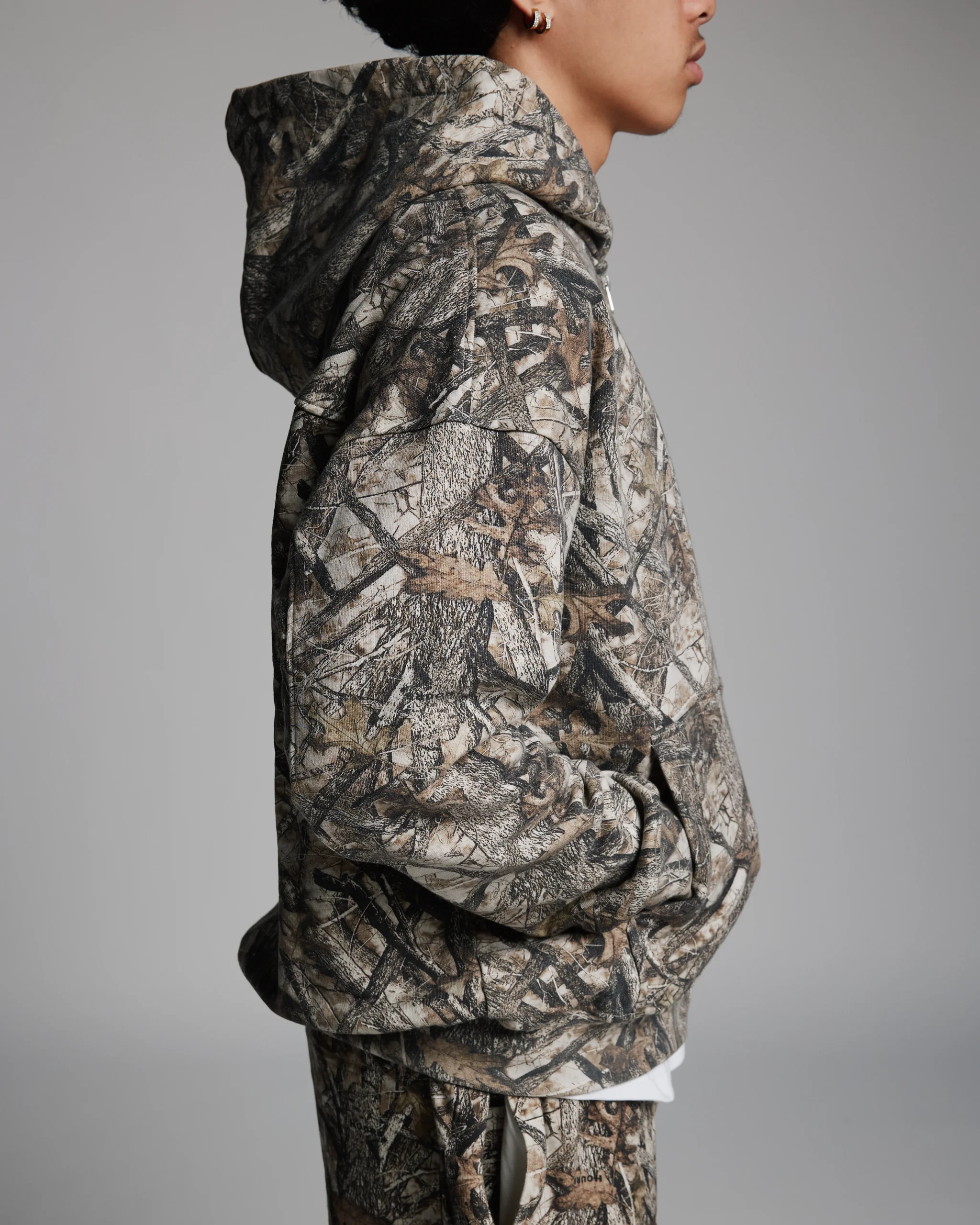 Drop Shoulder Zip Hoodie - Camo
