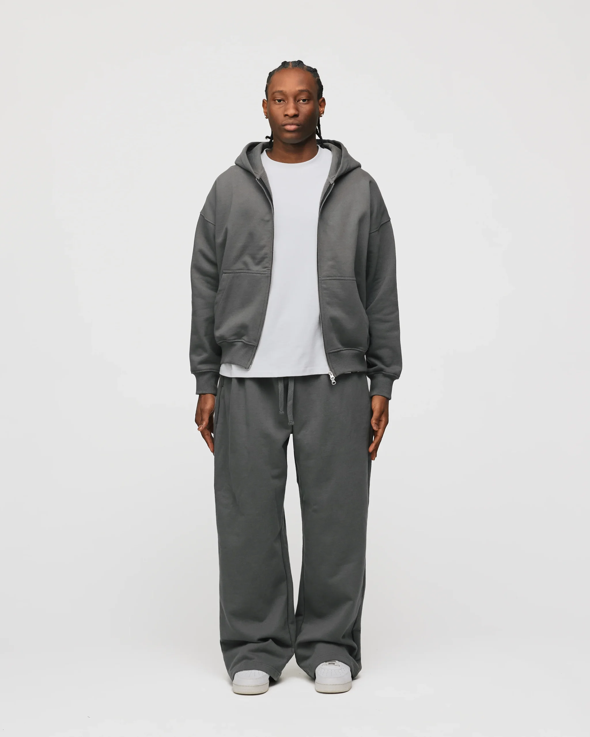 Drop Shoulder Zip Hoodie - Charcoal