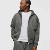 Drop Shoulder Zip Hoodie - Charcoal