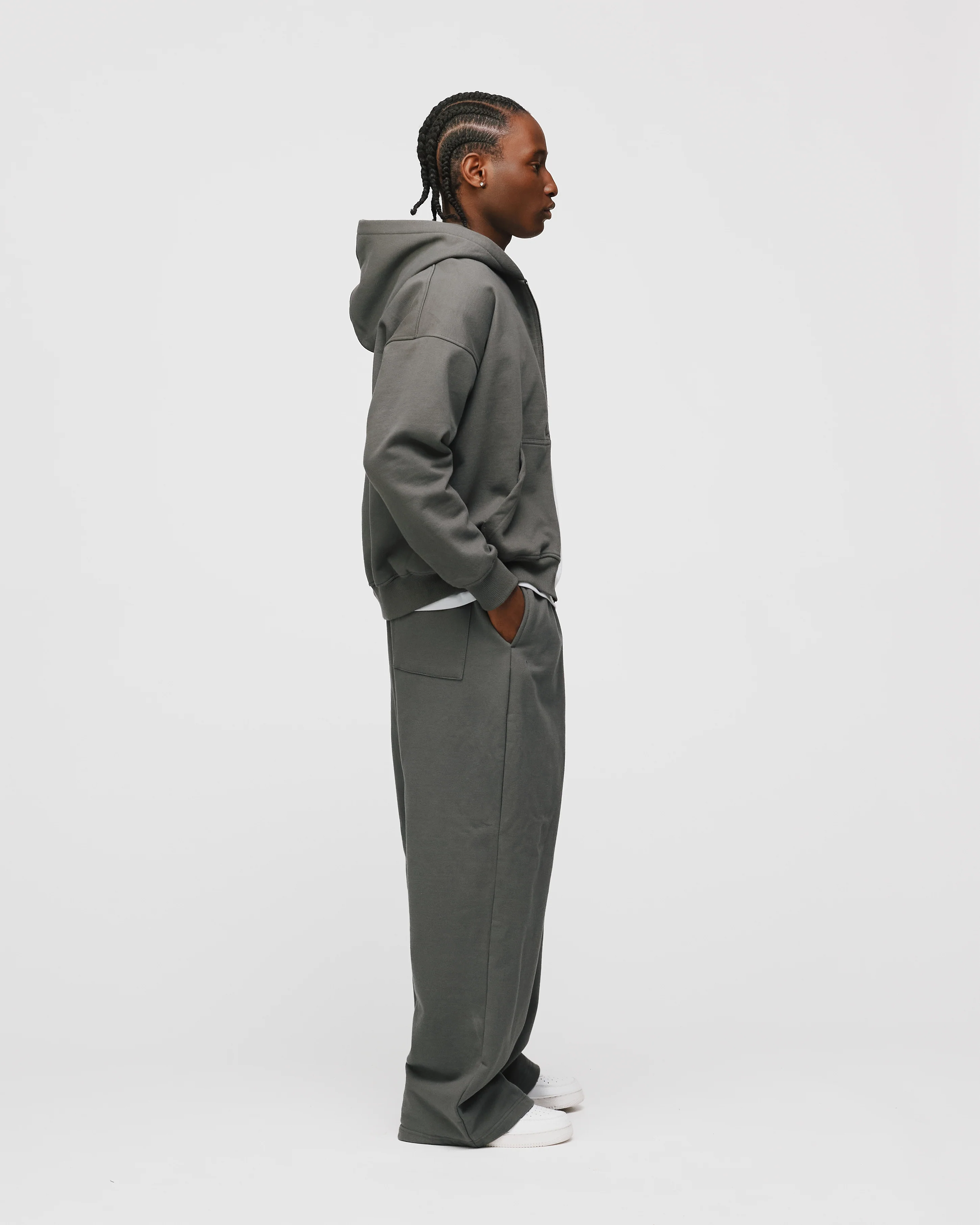 Drop Shoulder Zip Hoodie - Charcoal