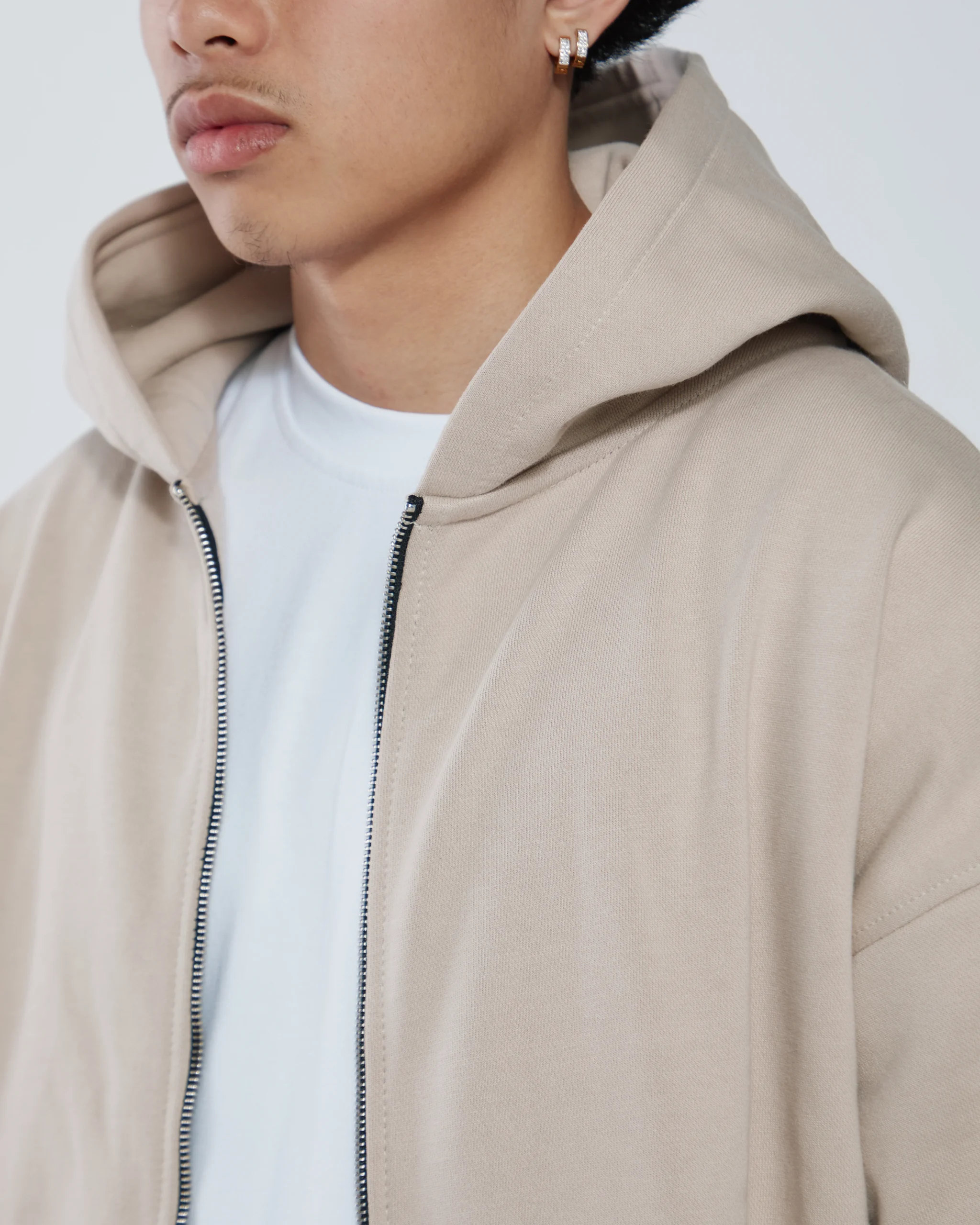 Drop Shoulder Zip Hoodie - Desert