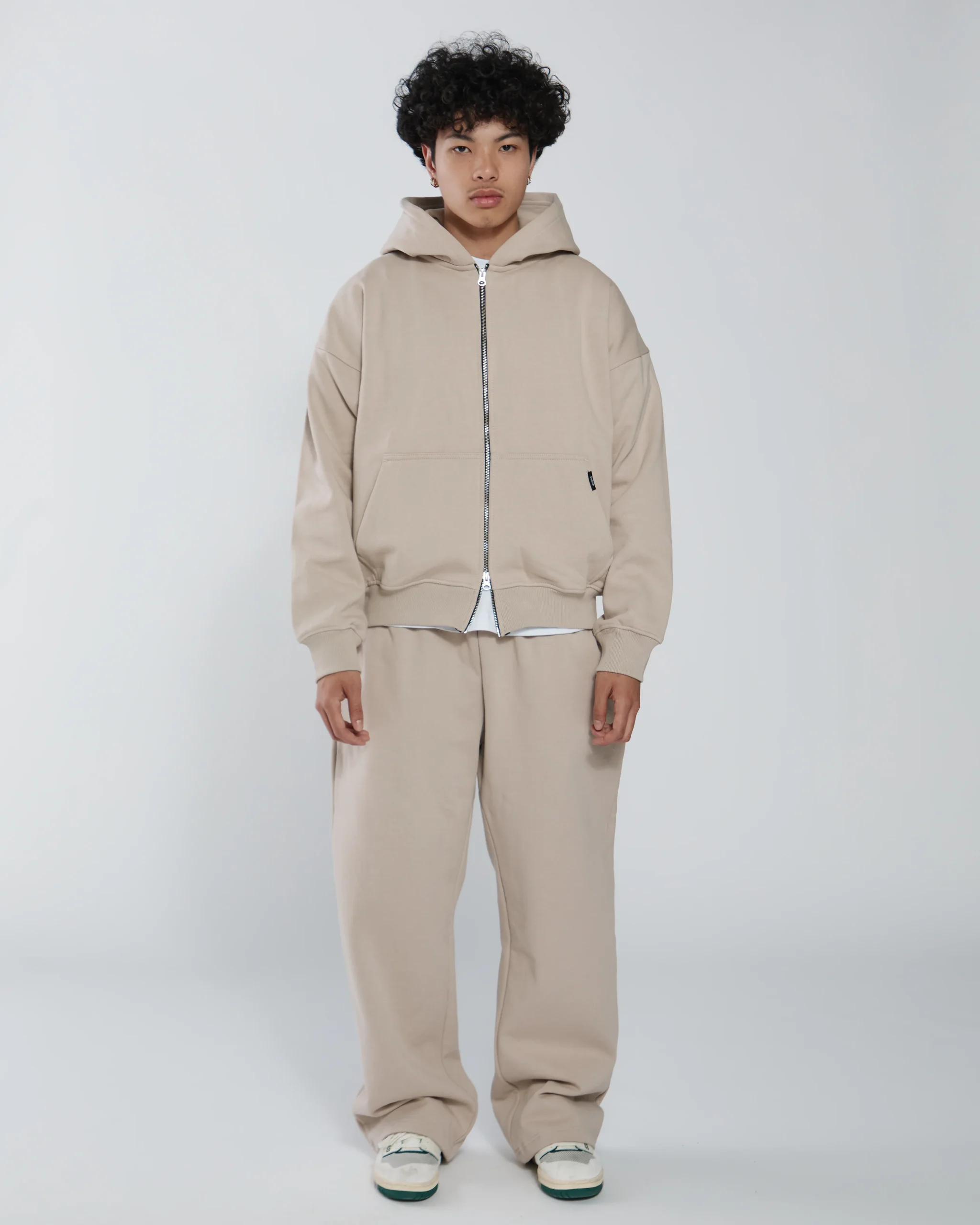 Drop Shoulder Zip Hoodie - Desert