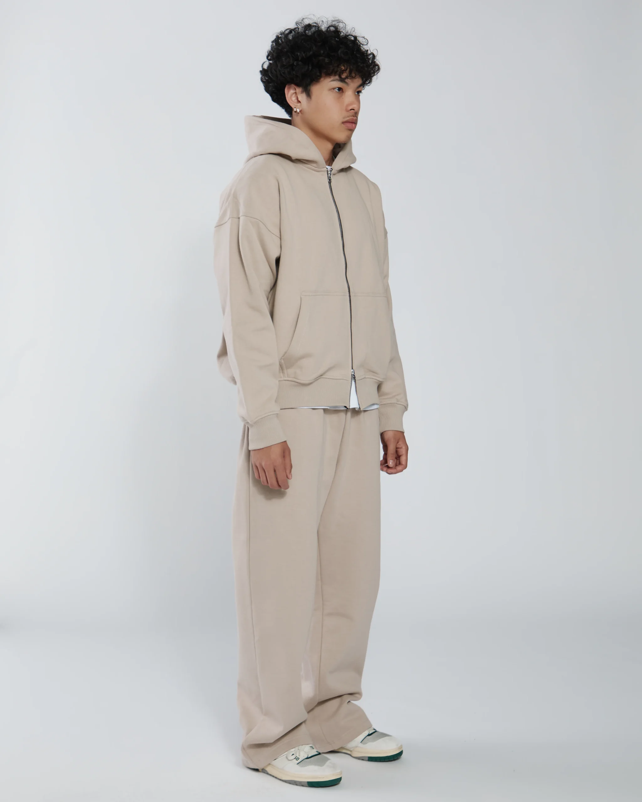 Drop Shoulder Zip Hoodie - Desert