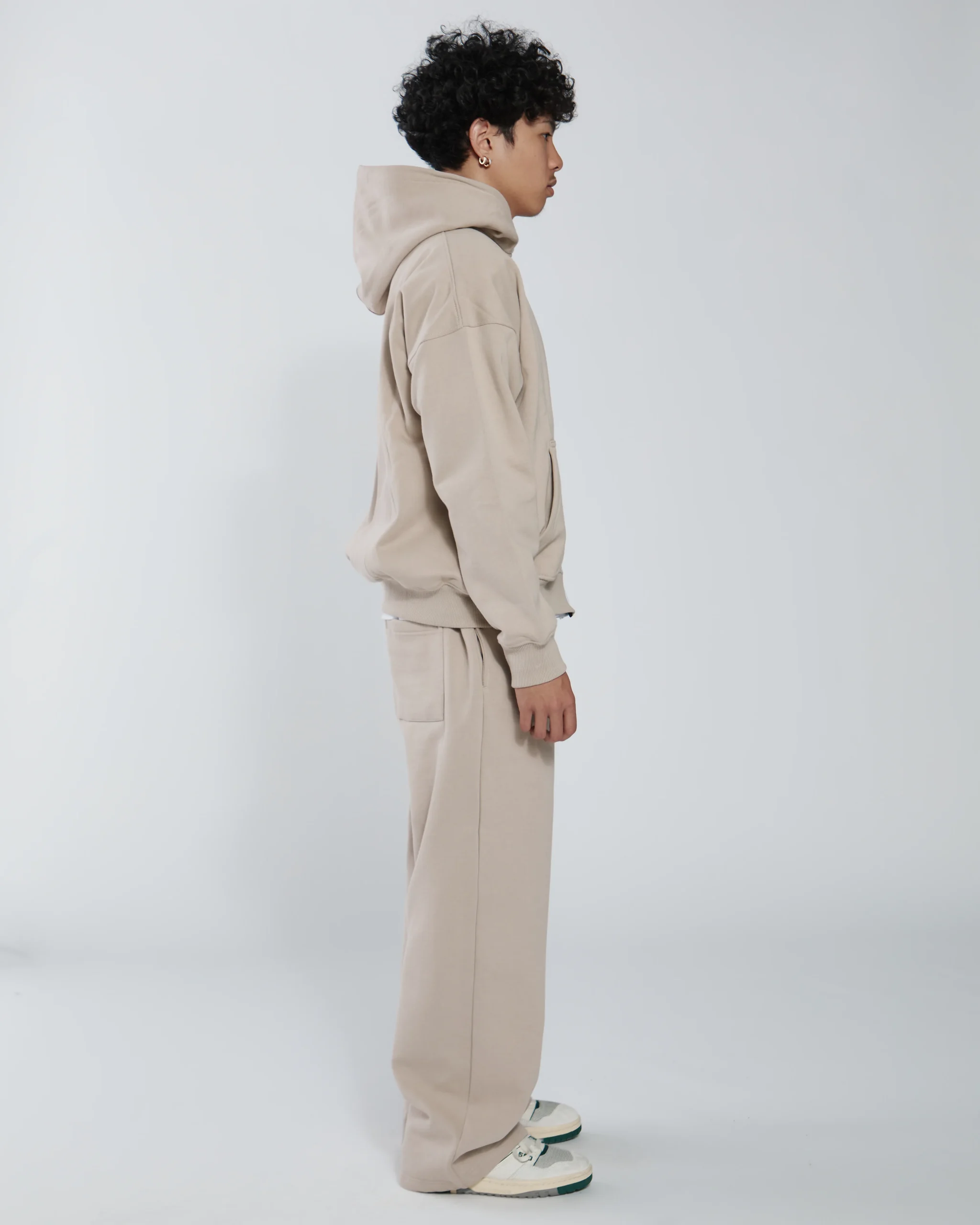 Drop Shoulder Zip Hoodie - Desert