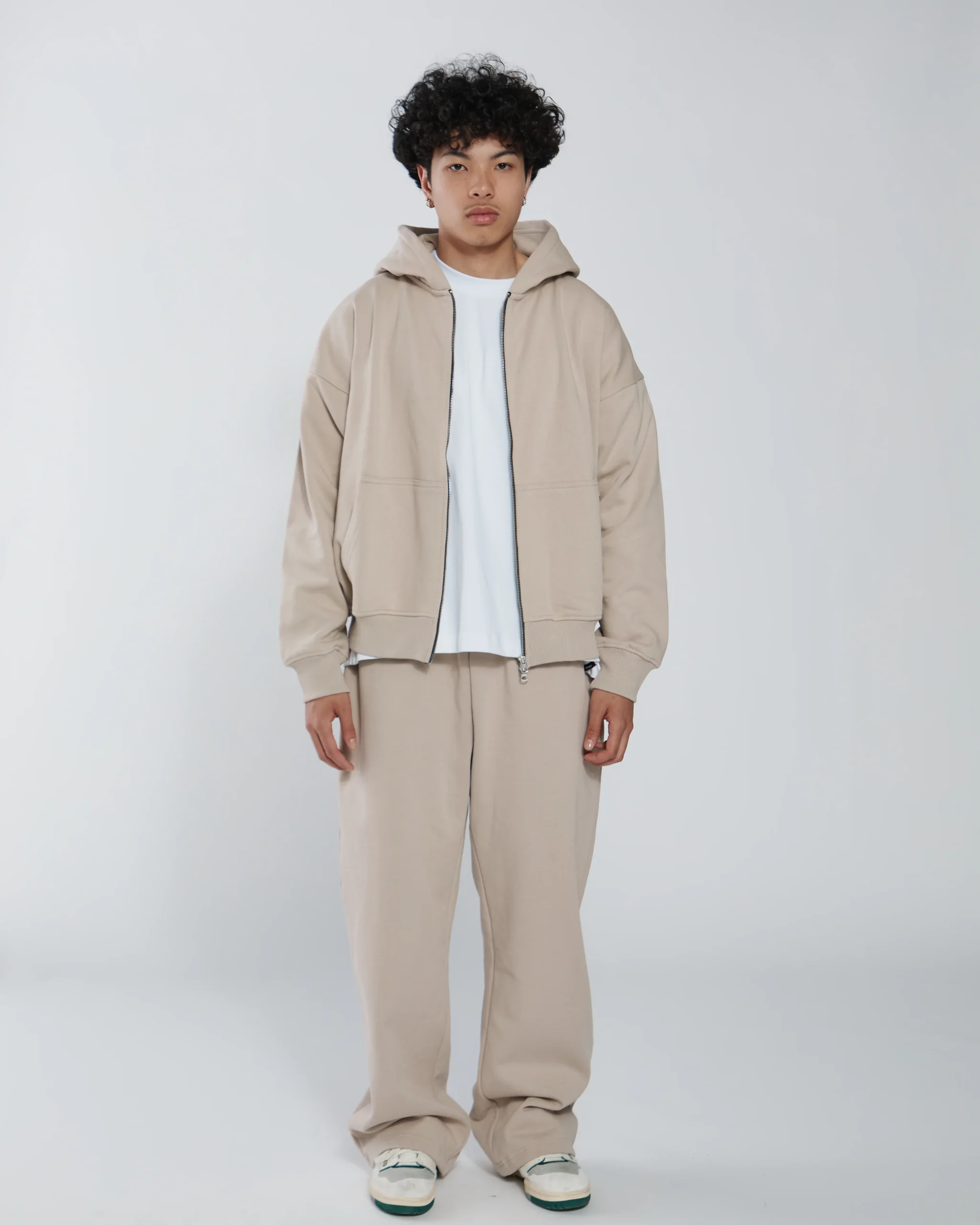 Drop Shoulder Zip Hoodie - Desert