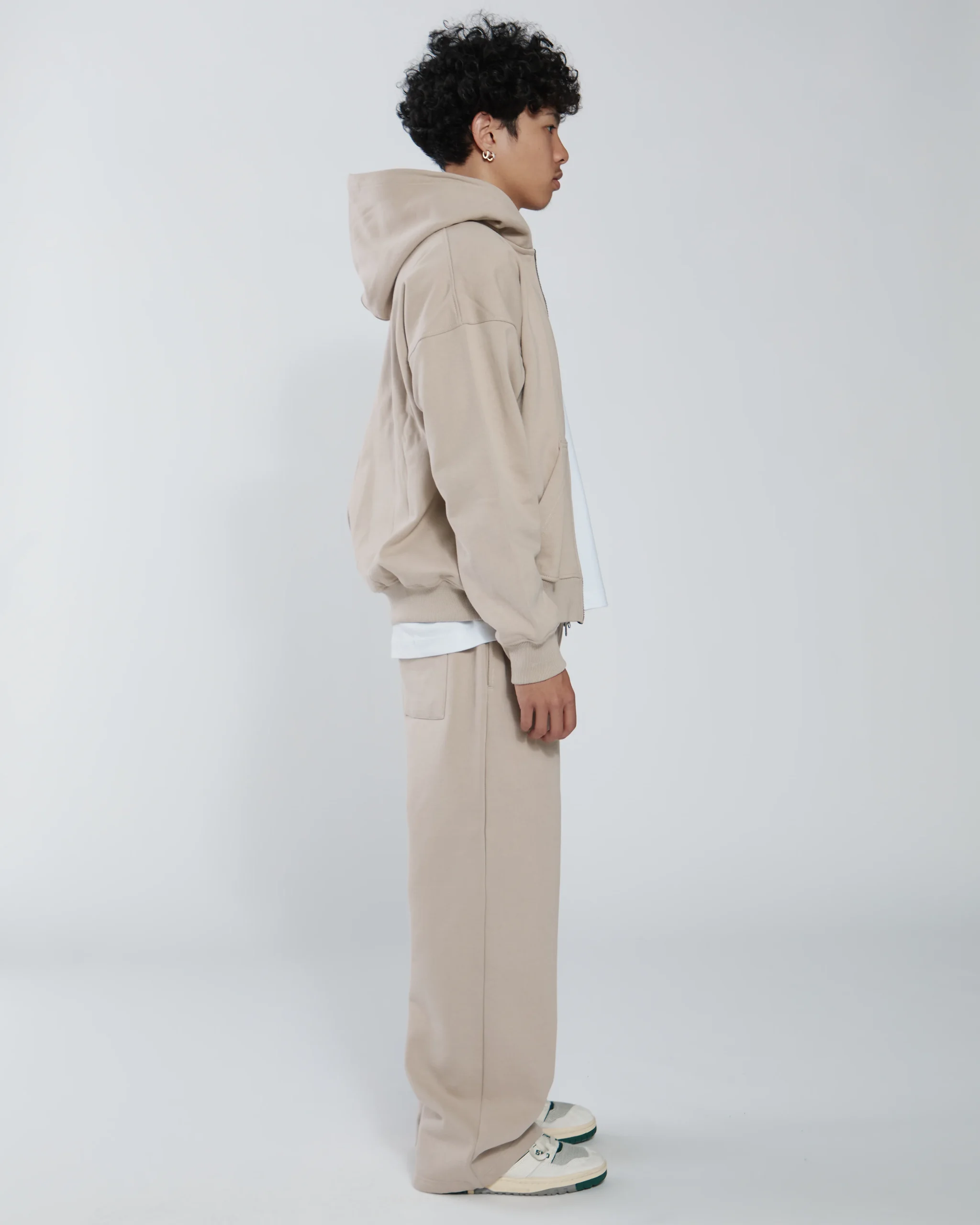 Drop Shoulder Zip Hoodie - Desert