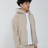 Drop Shoulder Zip Hoodie - Desert