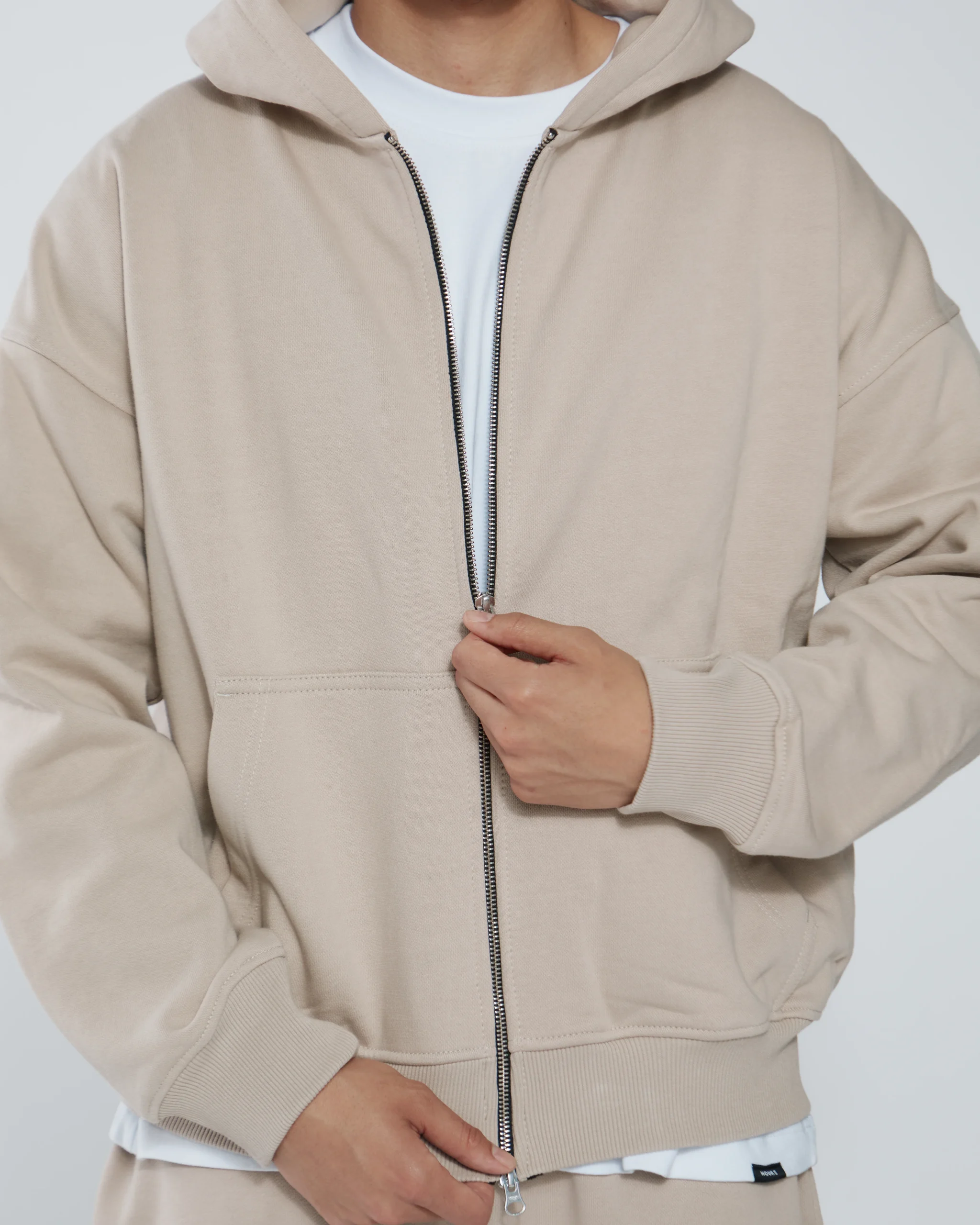 Drop Shoulder Zip Hoodie - Desert