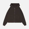 Drop Shoulder Zip Hoodie - Espresso