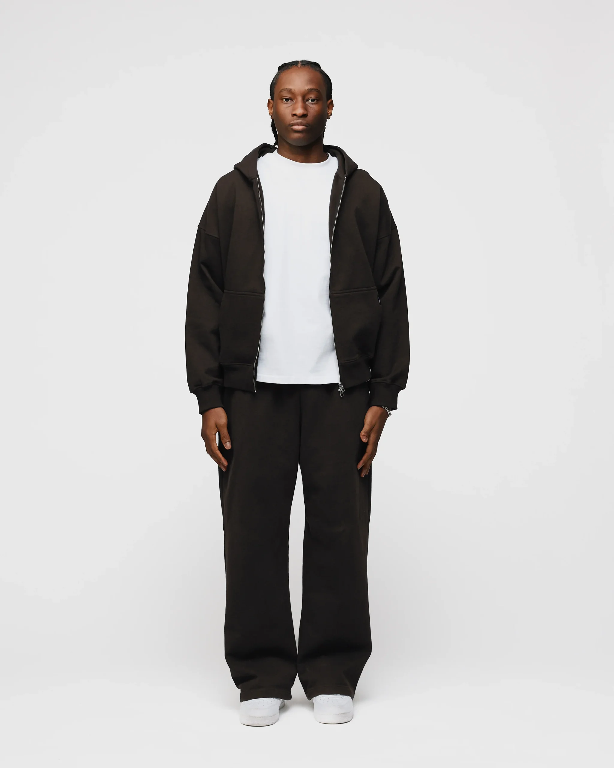 Drop Shoulder Zip Hoodie - Espresso