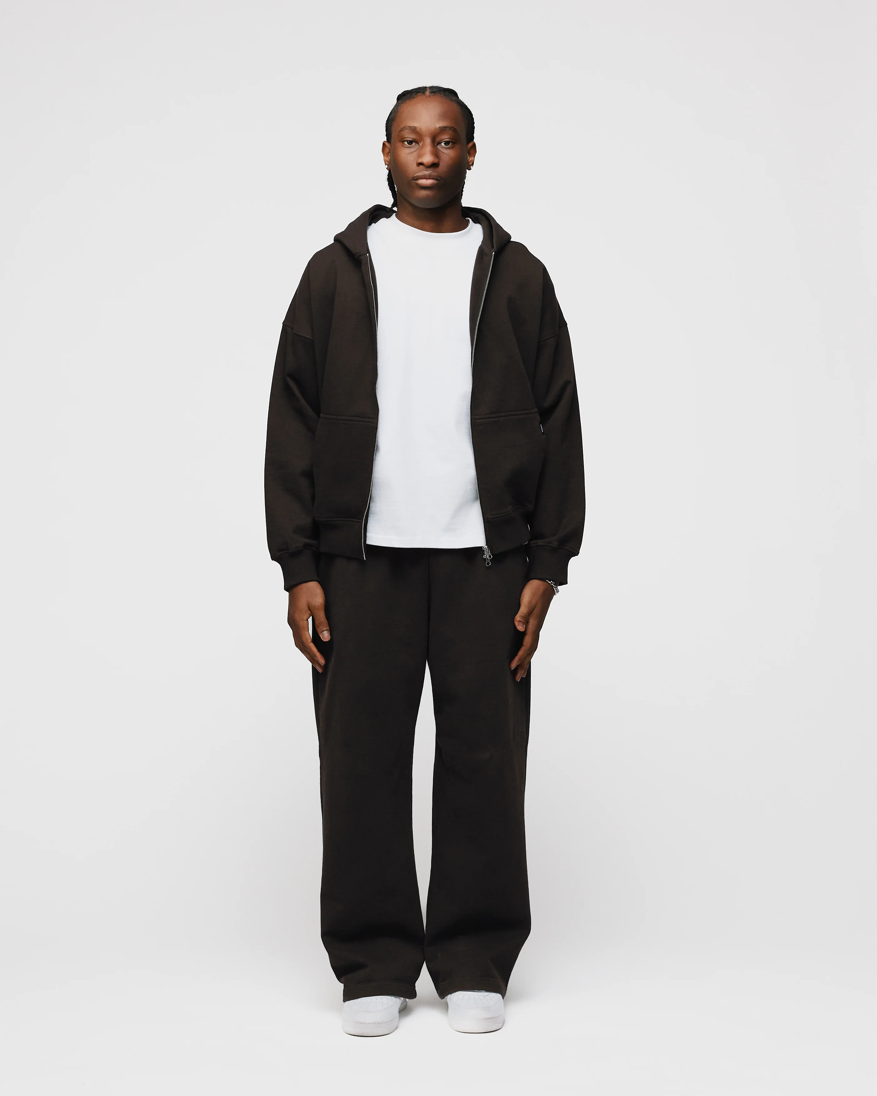 Drop Shoulder Zip Hoodie - Espresso