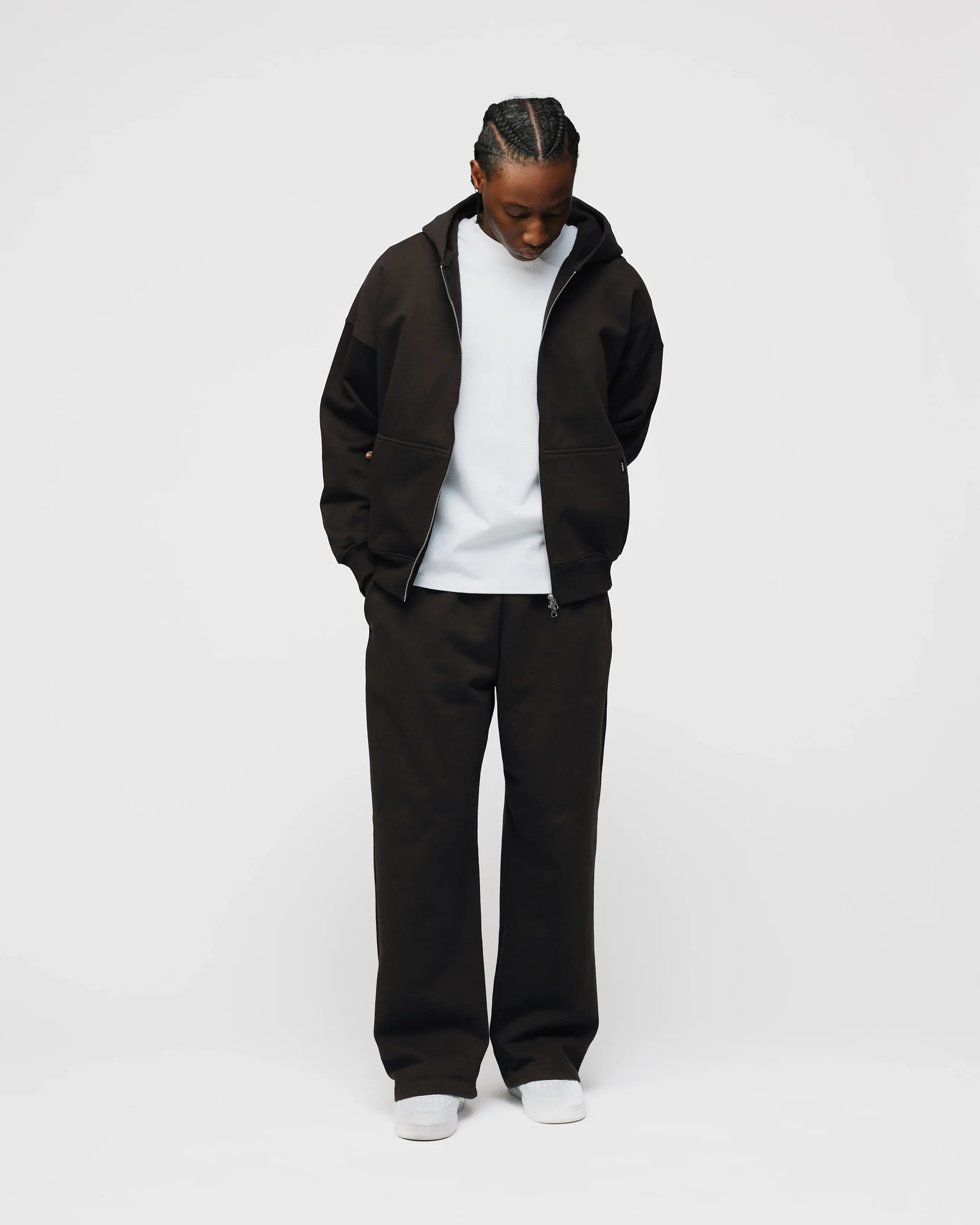 Drop Shoulder Zip Hoodie - Espresso