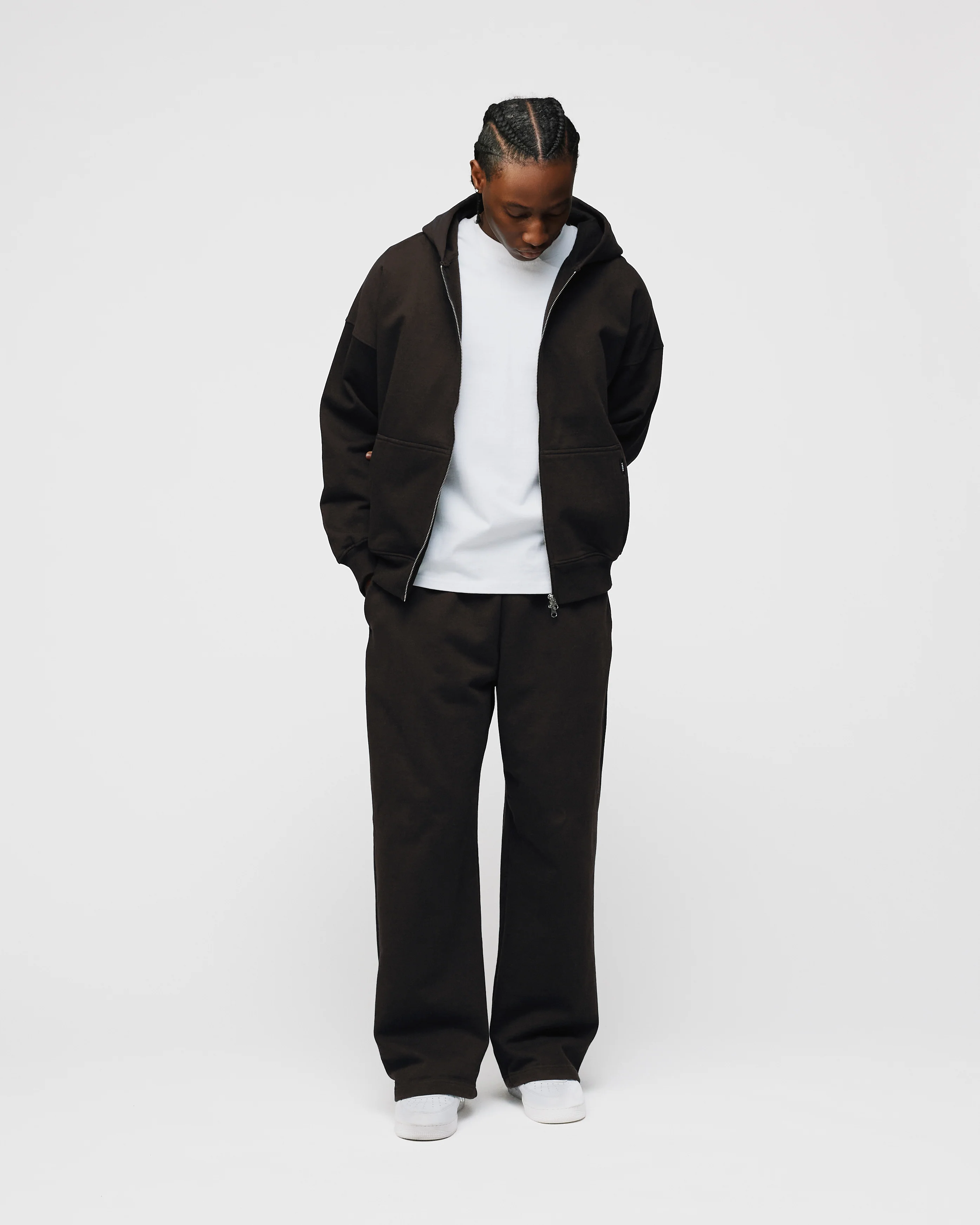 Drop Shoulder Zip Hoodie - Espresso