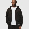 Drop Shoulder Zip Hoodie - Espresso
