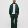 Drop Shoulder Zip Hoodie - Forest Green