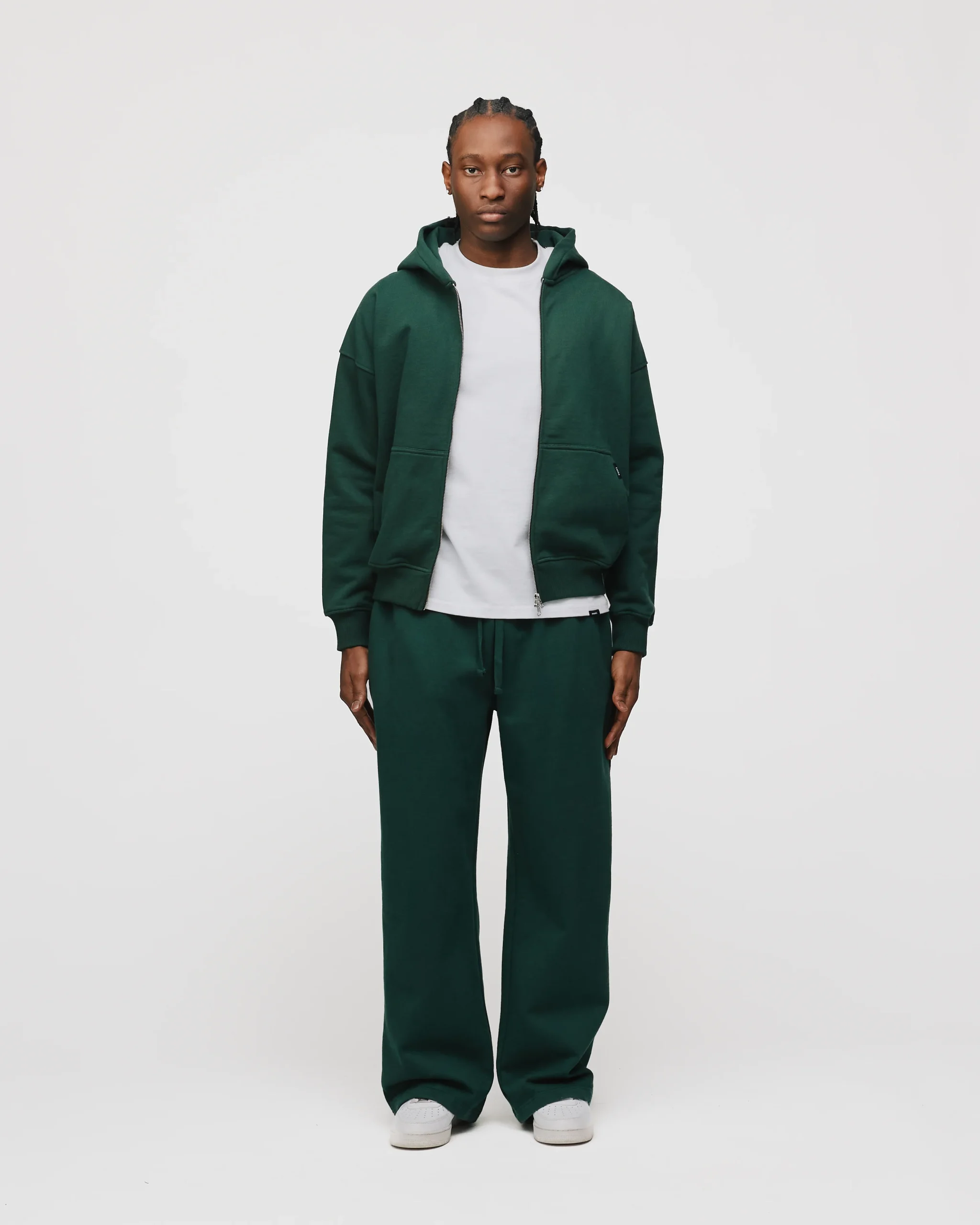 Drop Shoulder Zip Hoodie - Forest Green