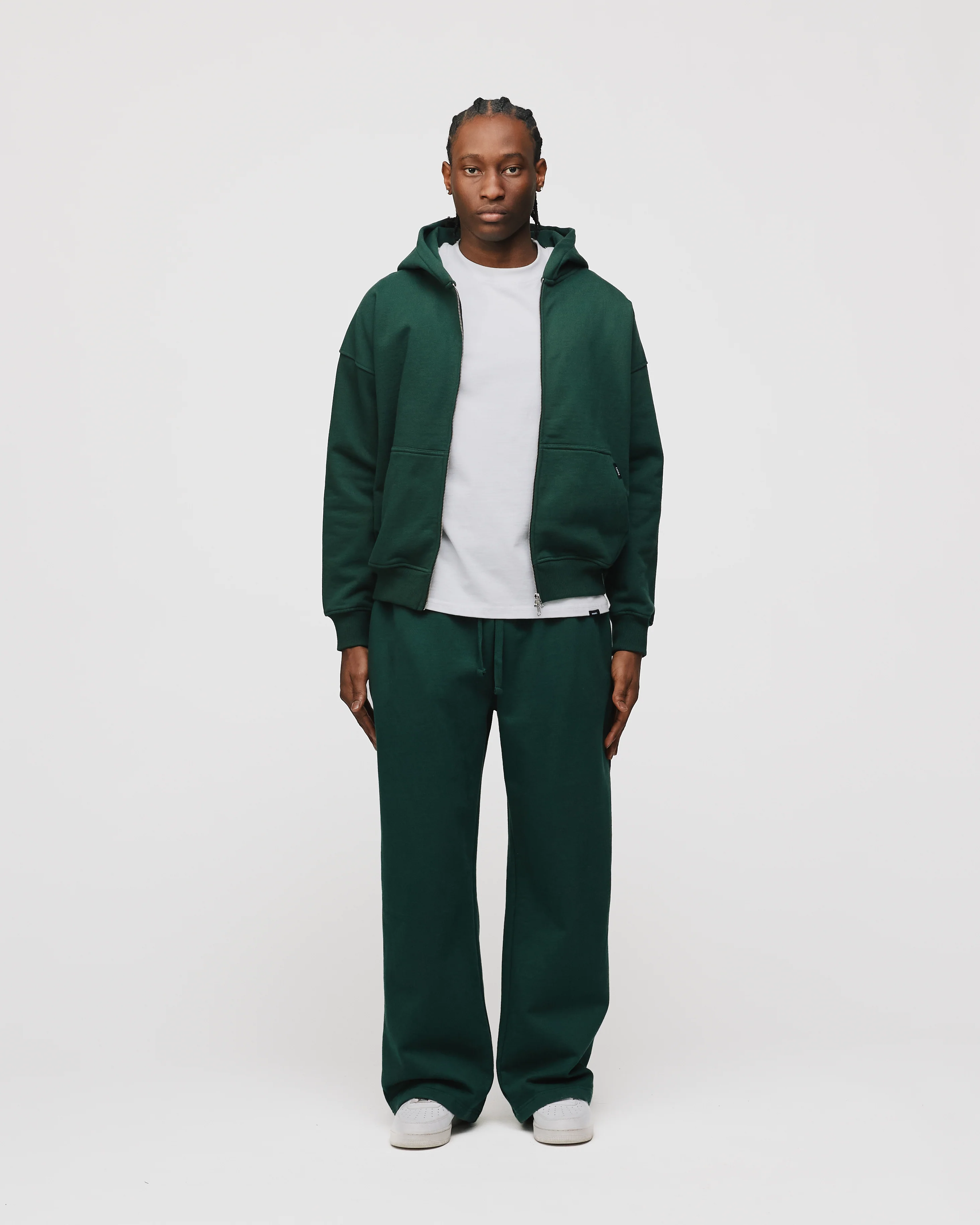Drop Shoulder Zip Hoodie - Forest Green