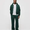 Drop Shoulder Zip Hoodie - Forest Green