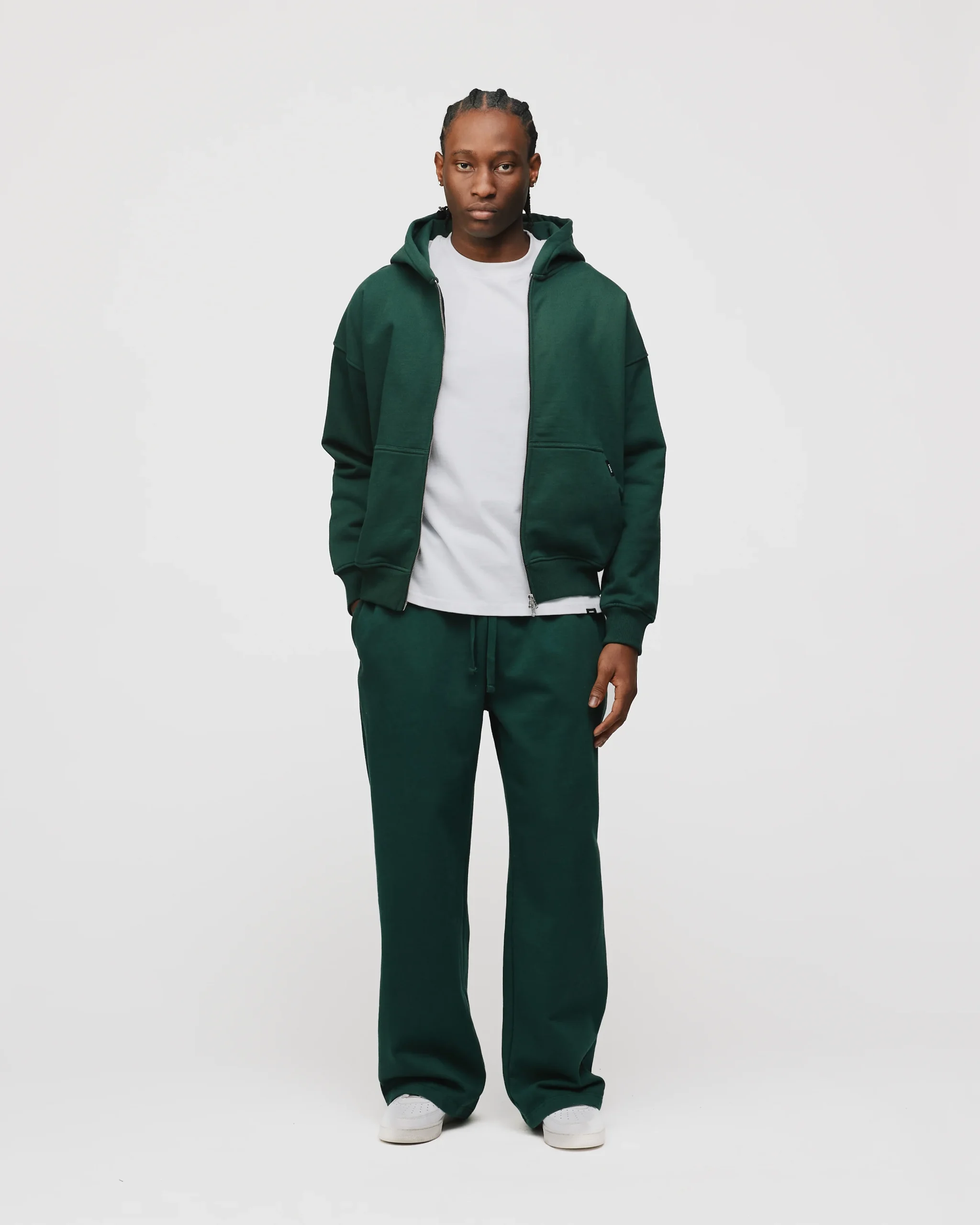 Drop Shoulder Zip Hoodie - Forest Green