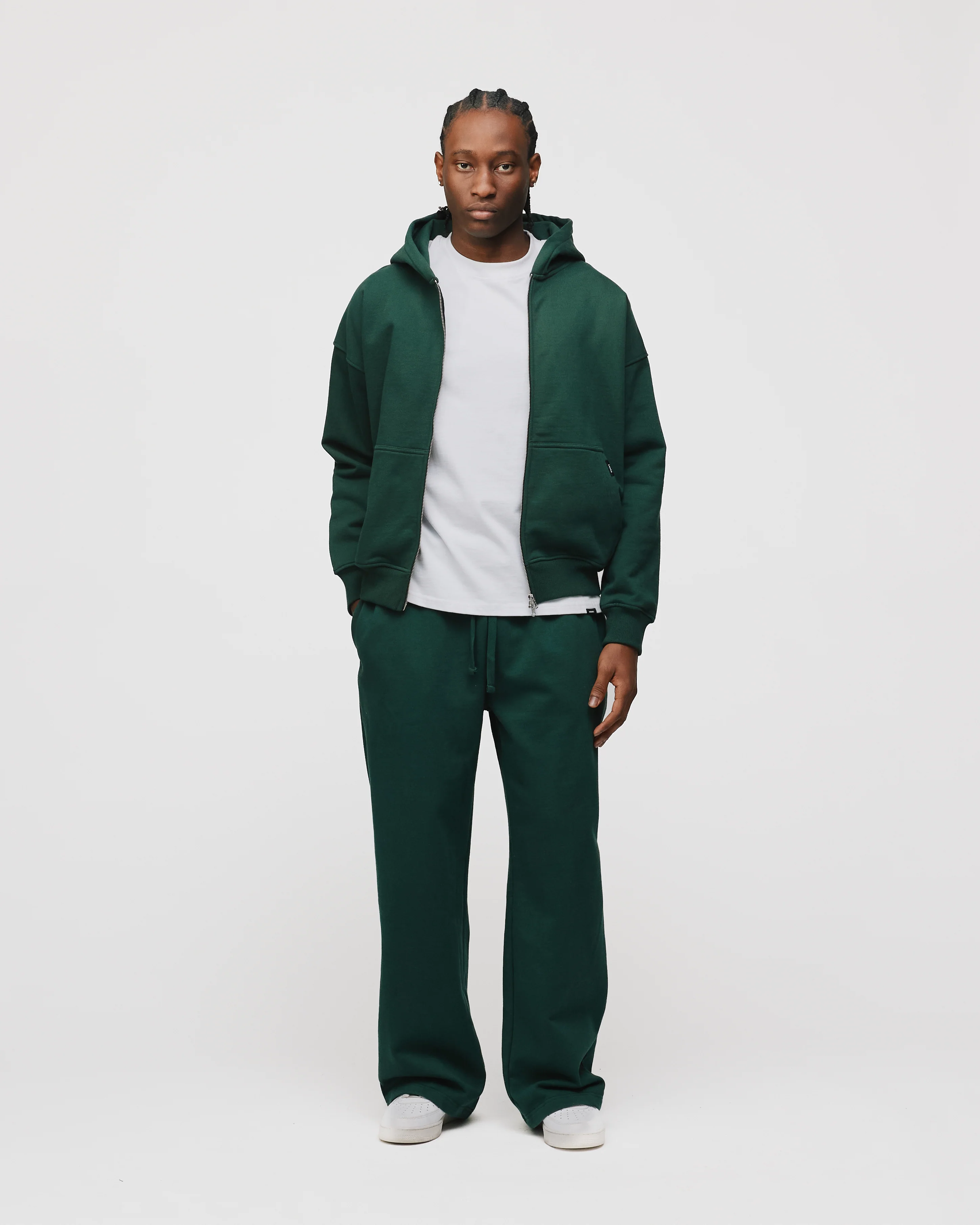 Drop Shoulder Zip Hoodie - Forest Green