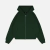 Drop Shoulder Zip Hoodie - Forest Green
