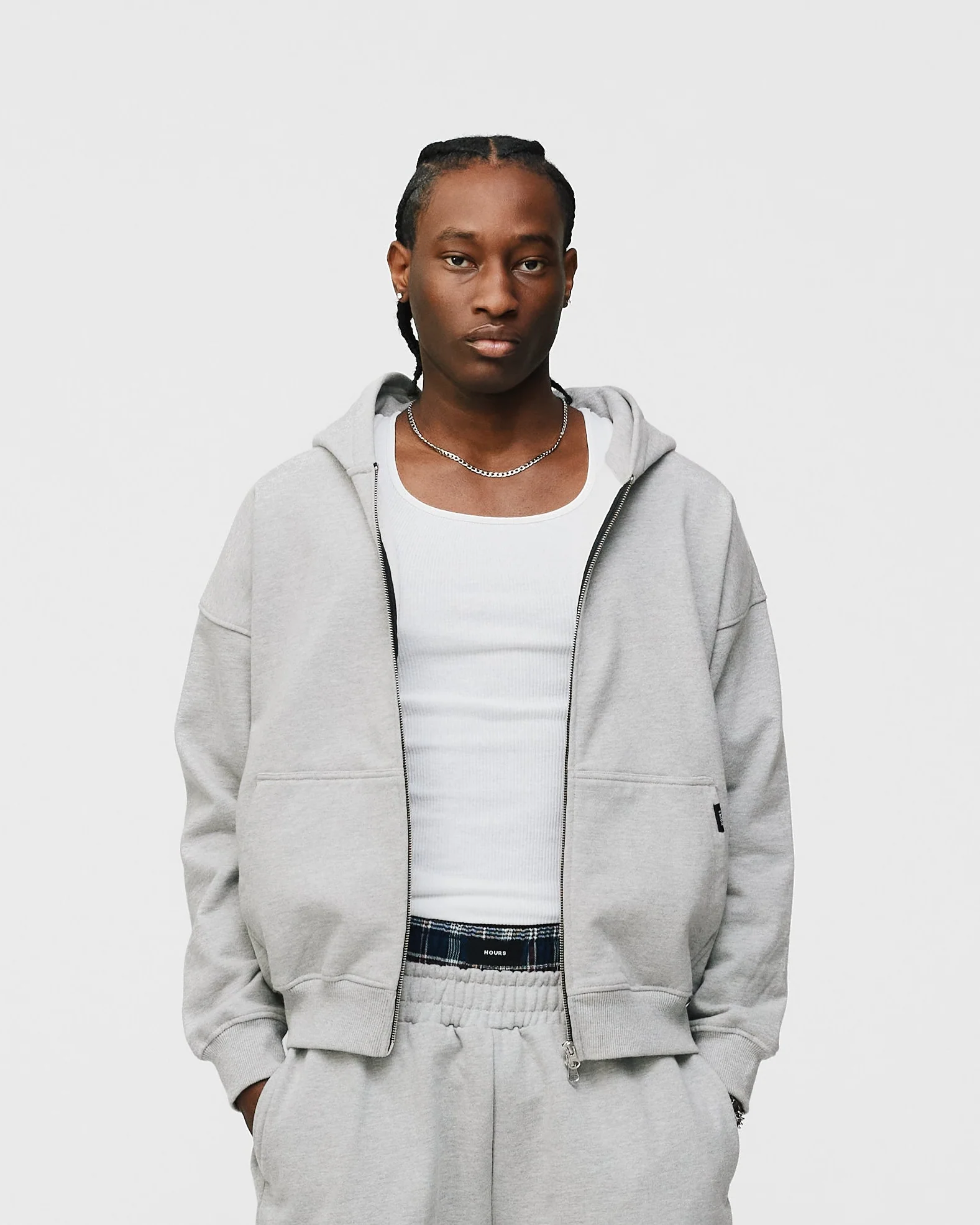 Drop Shoulder Zip Hoodie - Grey