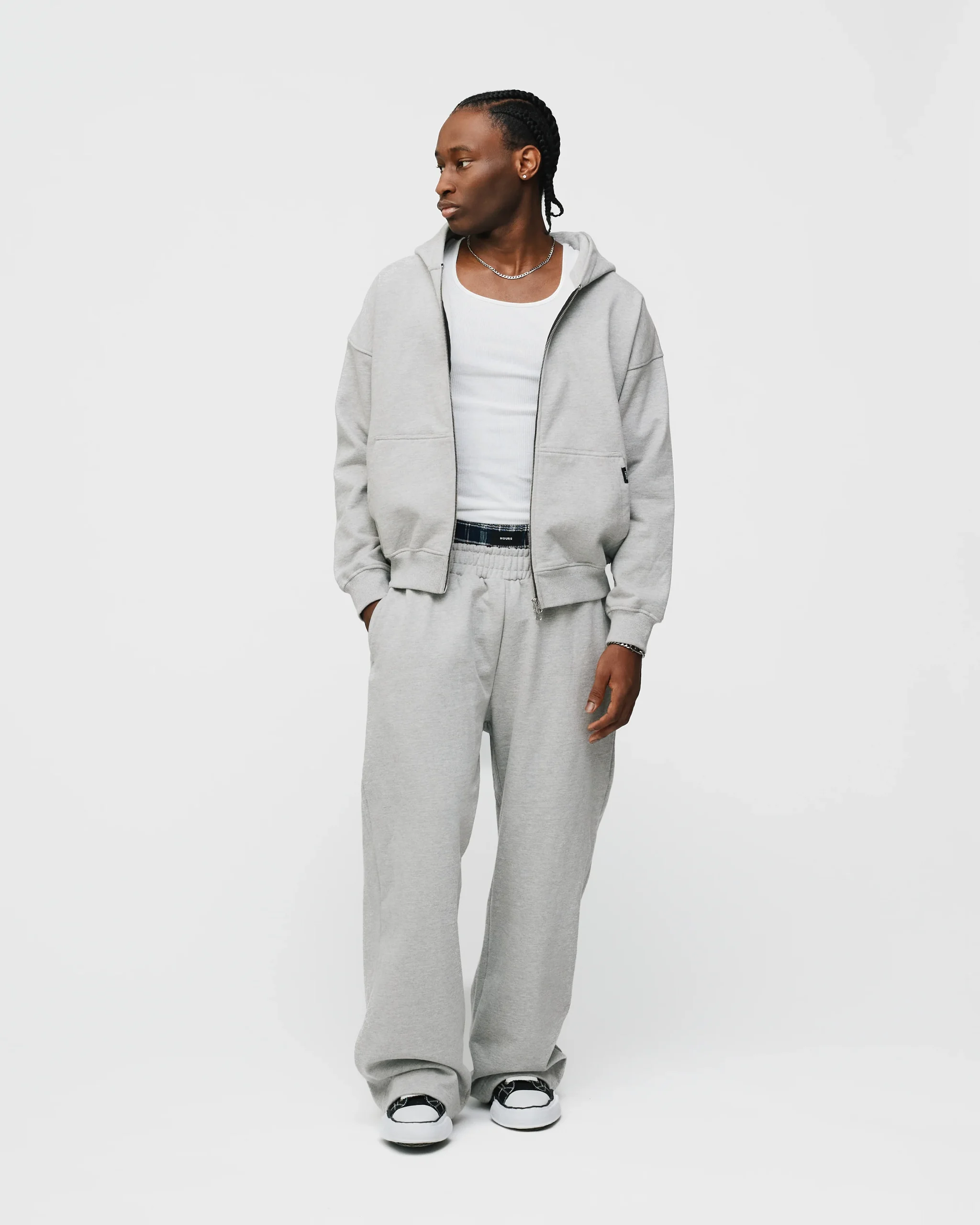 Drop Shoulder Zip Hoodie - Grey
