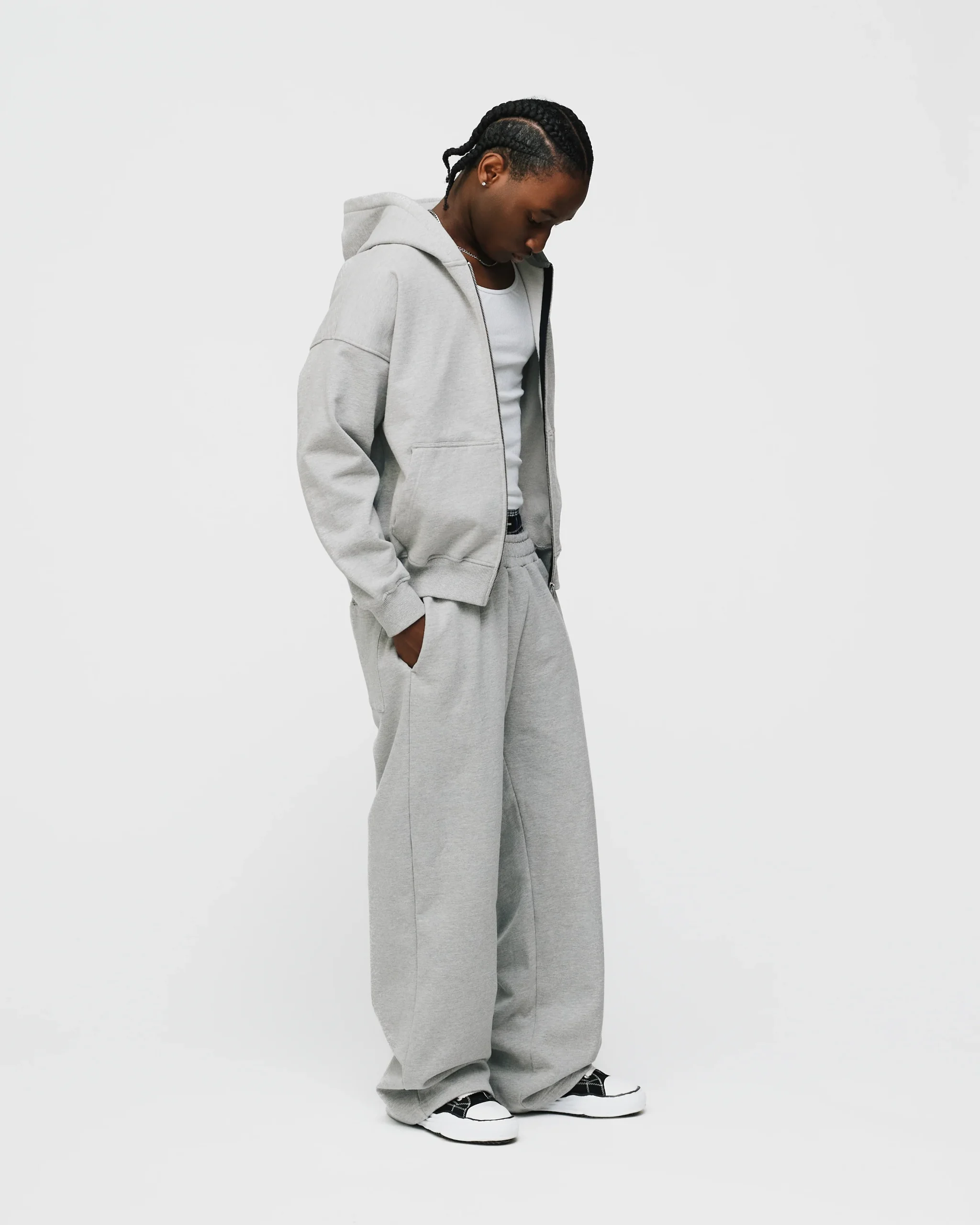 Drop Shoulder Zip Hoodie - Grey