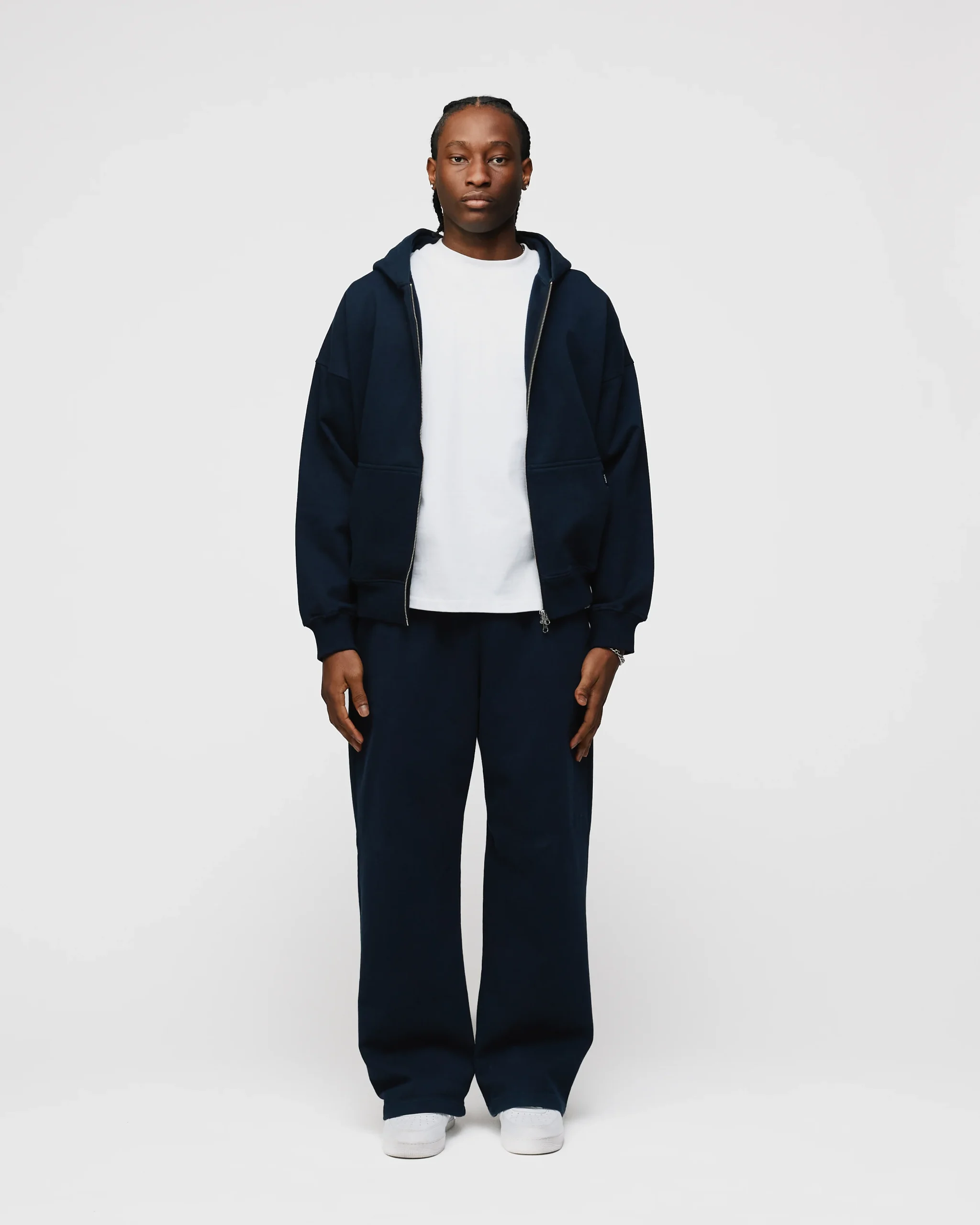 Drop Shoulder Zip Hoodie - Navy