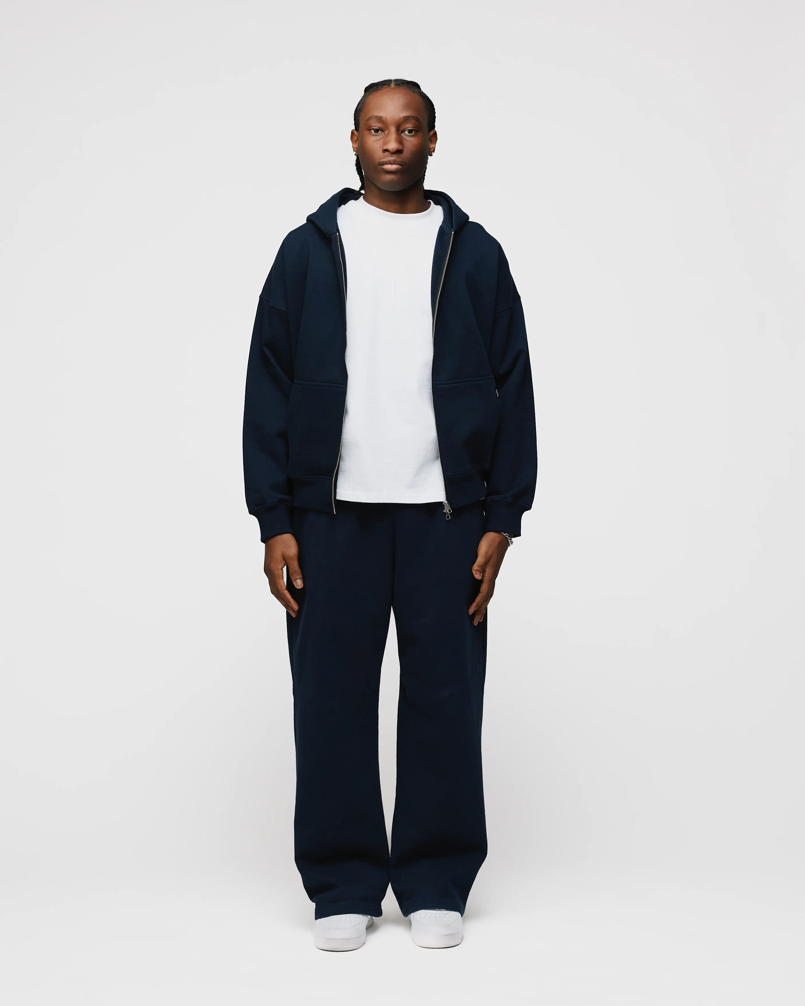 Drop Shoulder Zip Hoodie - Navy