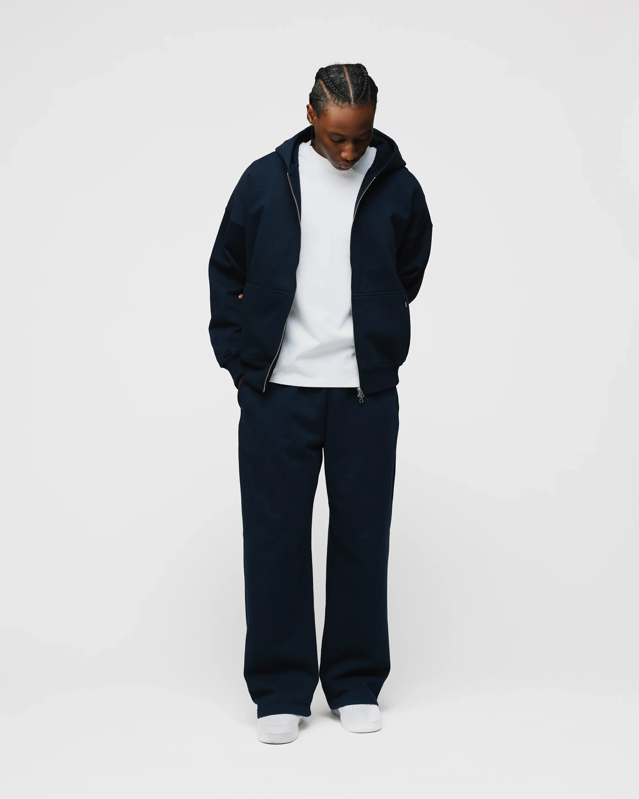 Drop Shoulder Zip Hoodie - Navy
