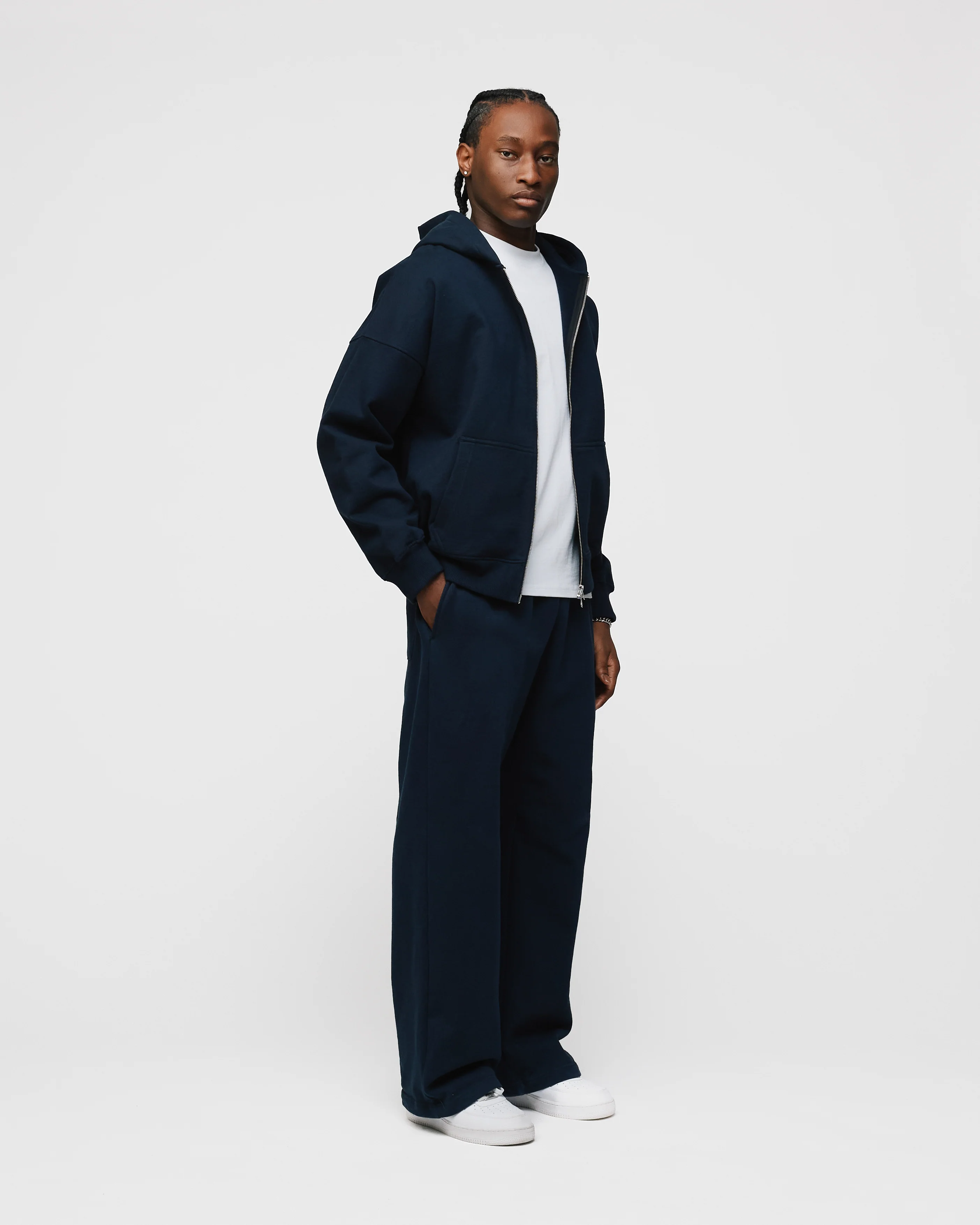 Drop Shoulder Zip Hoodie - Navy