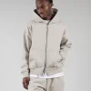 Drop Shoulder Zip Hoodie - Oatmeal