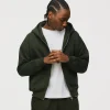 Drop Shoulder Zip Hoodie - Olive