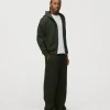 Drop Shoulder Zip Hoodie - Olive