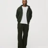 Drop Shoulder Zip Hoodie - Olive