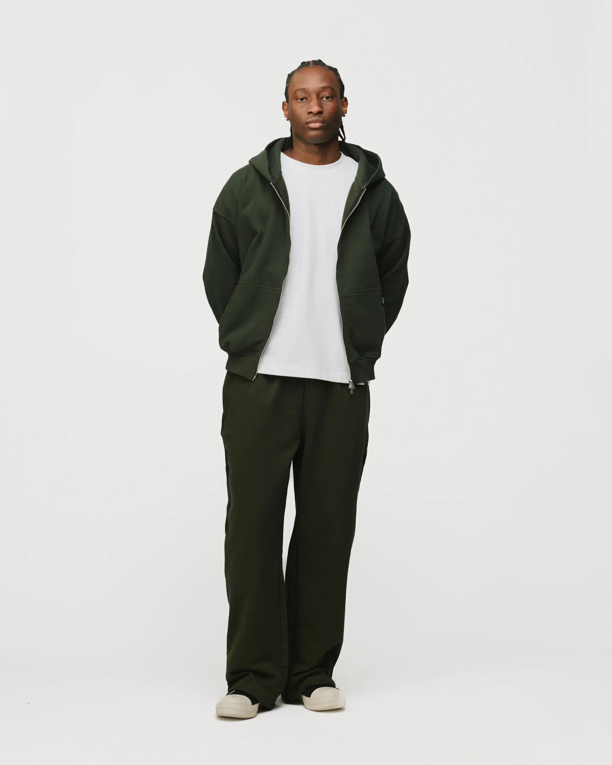 Drop Shoulder Zip Hoodie - Olive