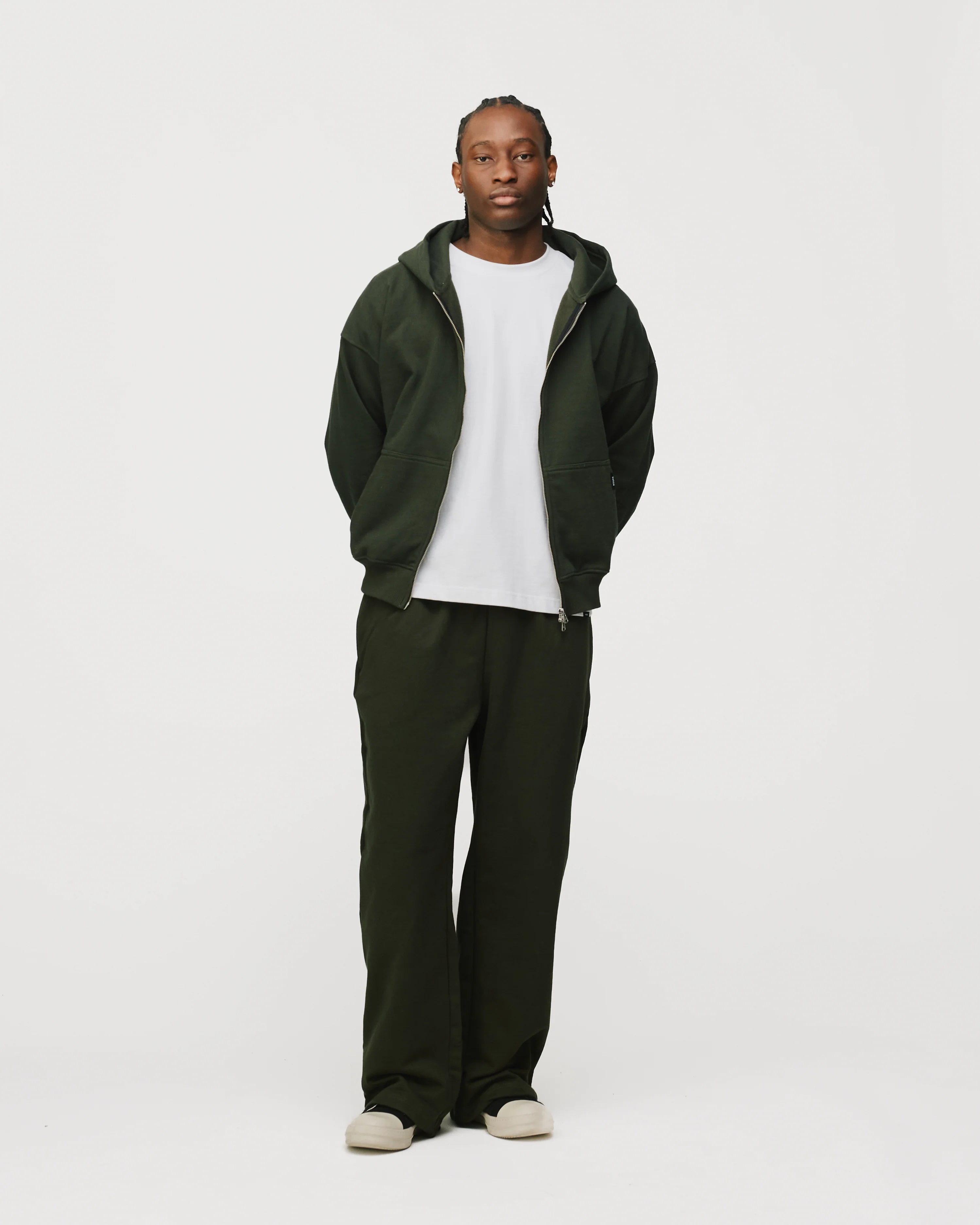 Drop Shoulder Zip Hoodie - Olive