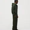 Drop Shoulder Zip Hoodie - Olive