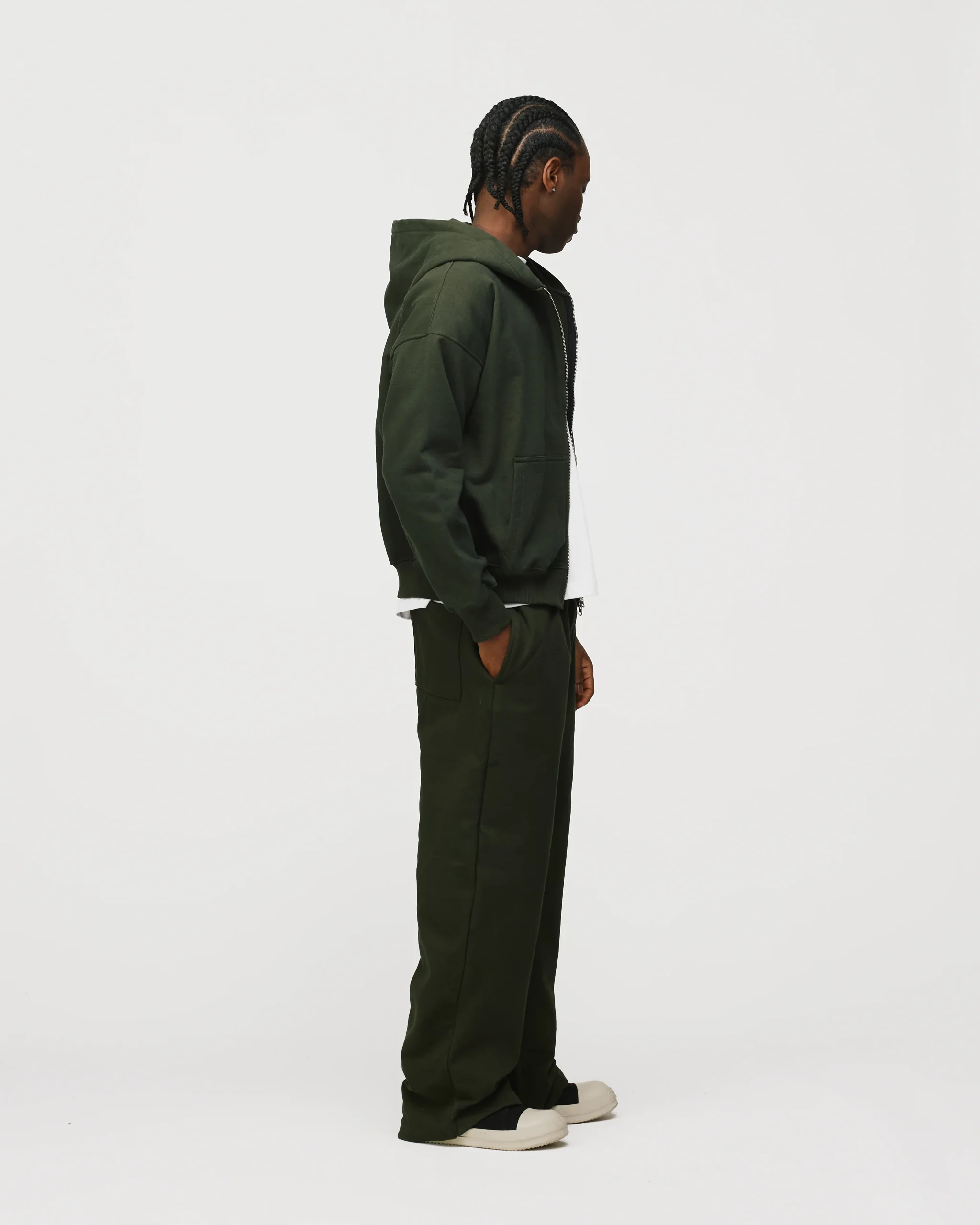 Drop Shoulder Zip Hoodie - Olive