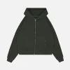 Drop Shoulder Zip Hoodie - Olive