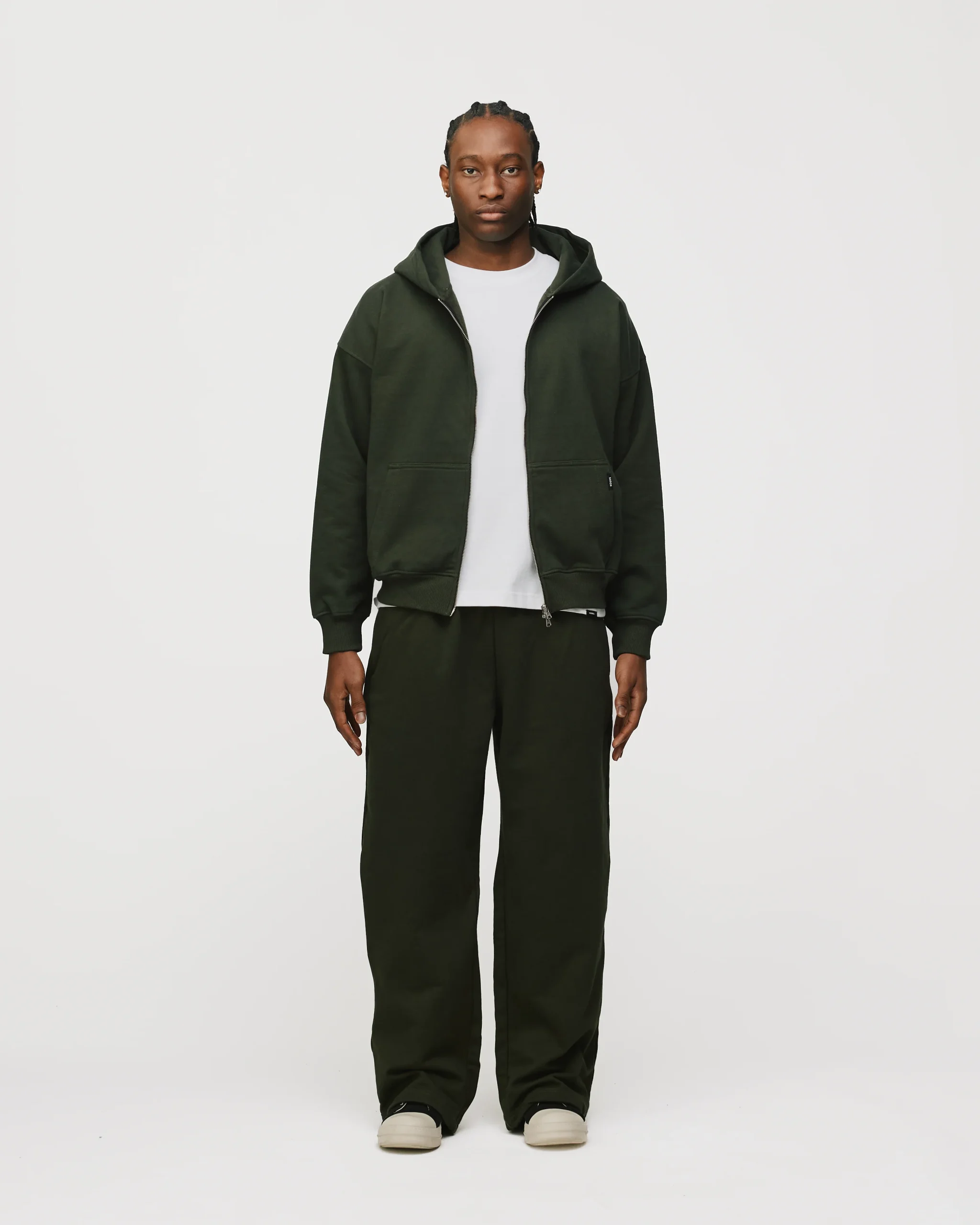 Drop Shoulder Zip Hoodie - Olive