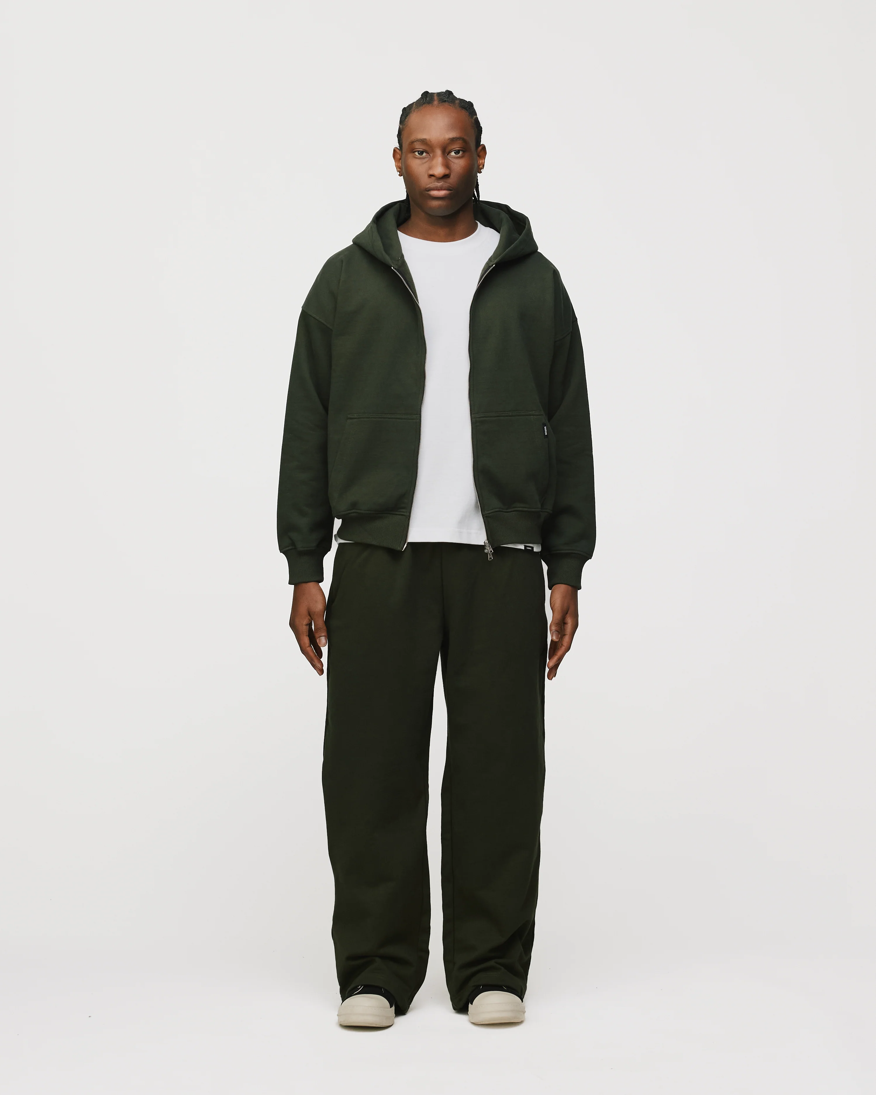 Drop Shoulder Zip Hoodie - Olive
