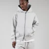 Drop Shoulder Zip Hoodie - Stone