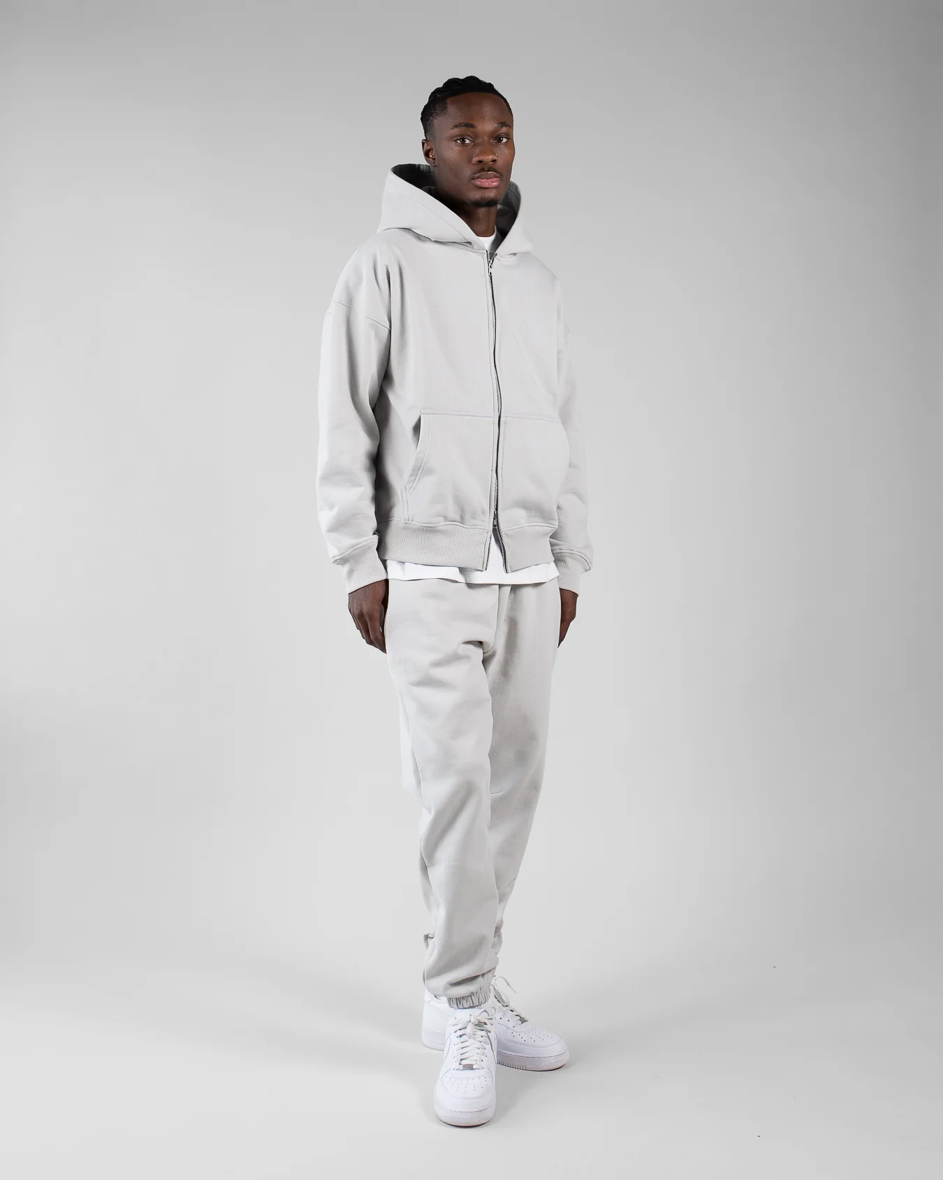 Drop Shoulder Zip Hoodie - Stone