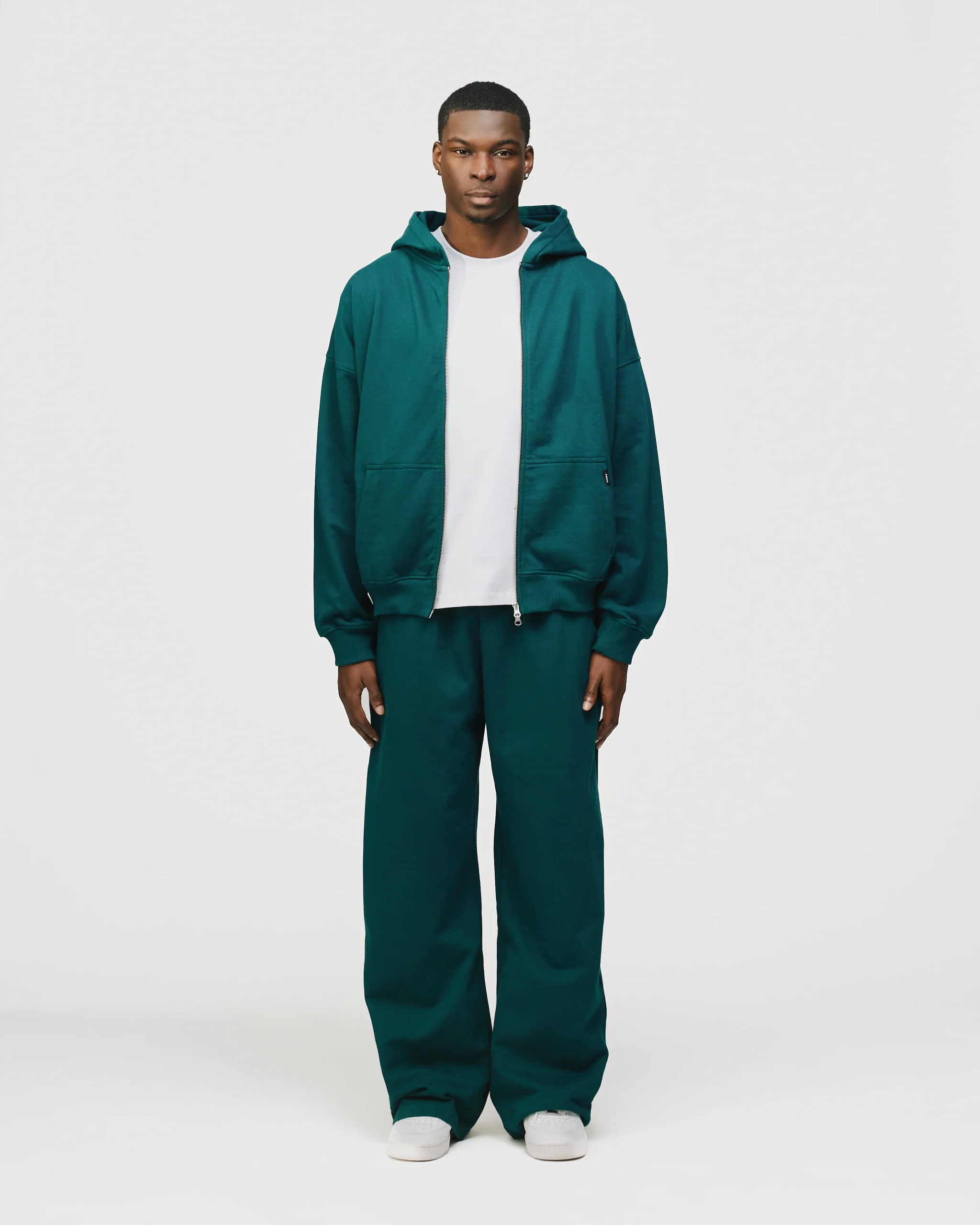 Drop Shoulder Zip Hoodie - Teal