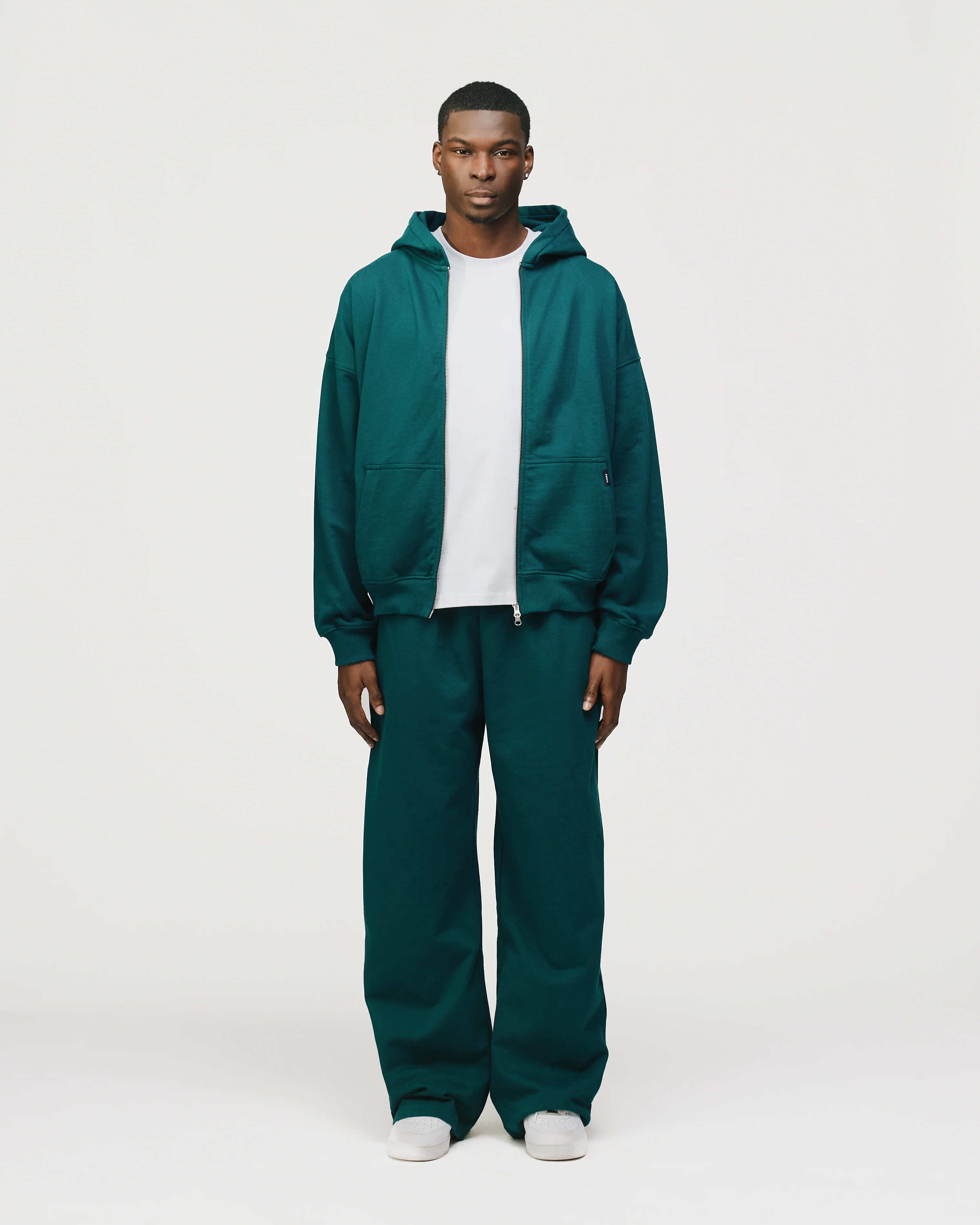 Drop Shoulder Zip Hoodie - Teal