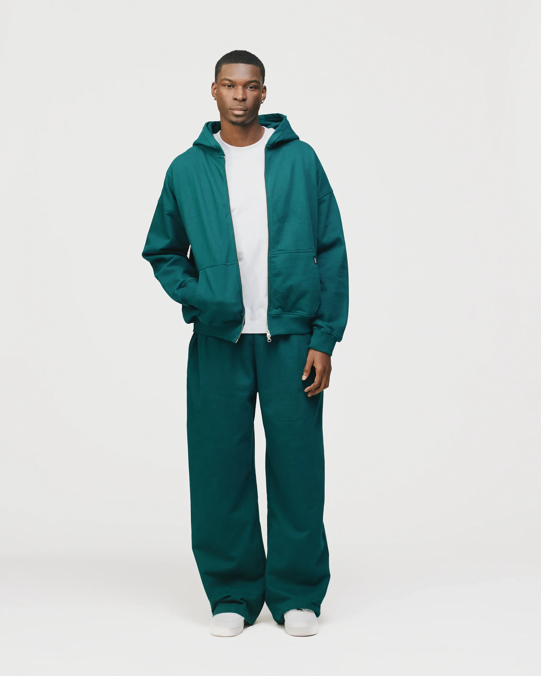 Drop Shoulder Zip Hoodie - Teal