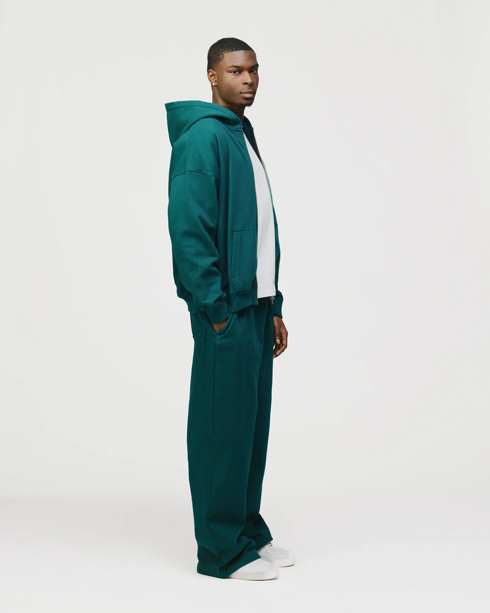 Drop Shoulder Zip Hoodie - Teal