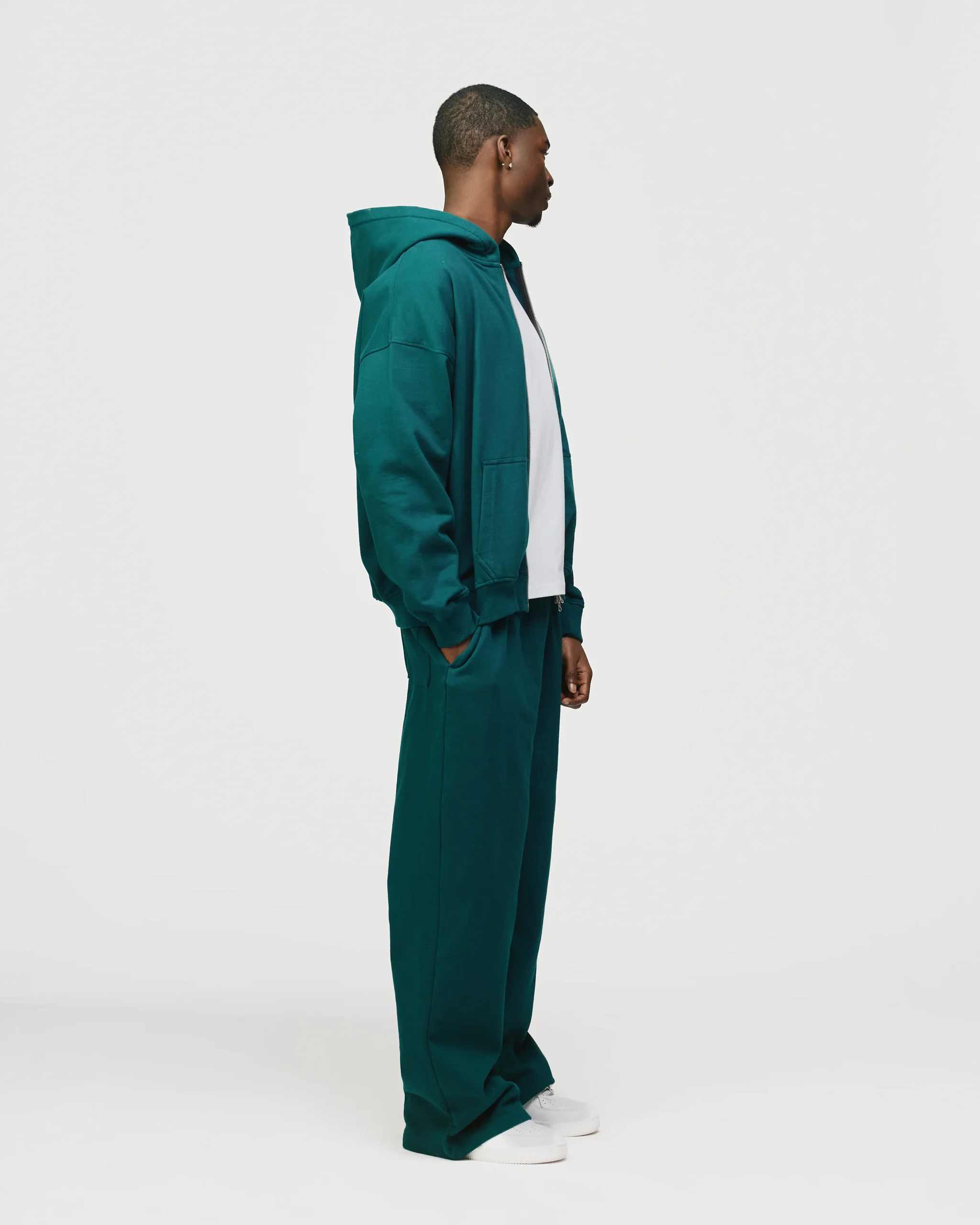 Drop Shoulder Zip Hoodie - Teal
